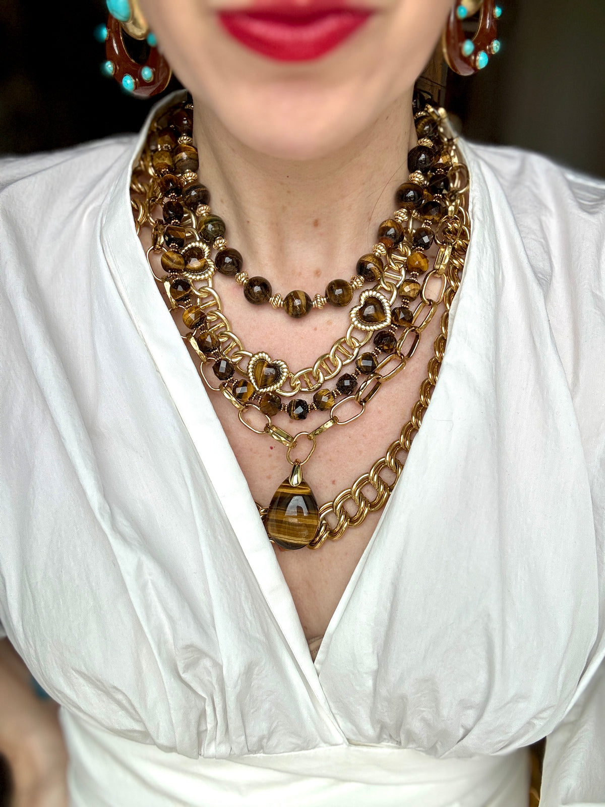 Modern French Tiger's Eye Sphere Necklace