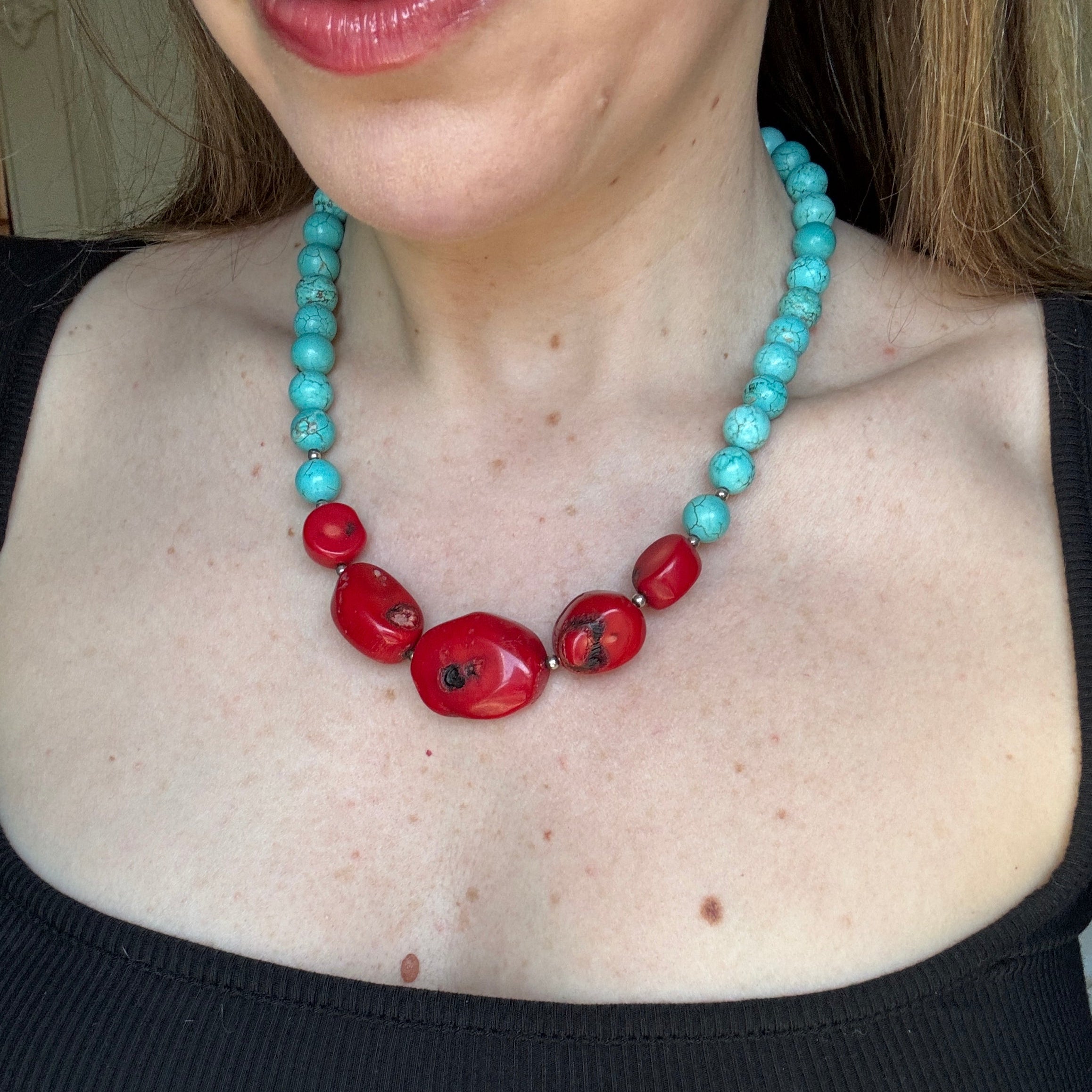 Coral and Turquoise Toggle Necklace