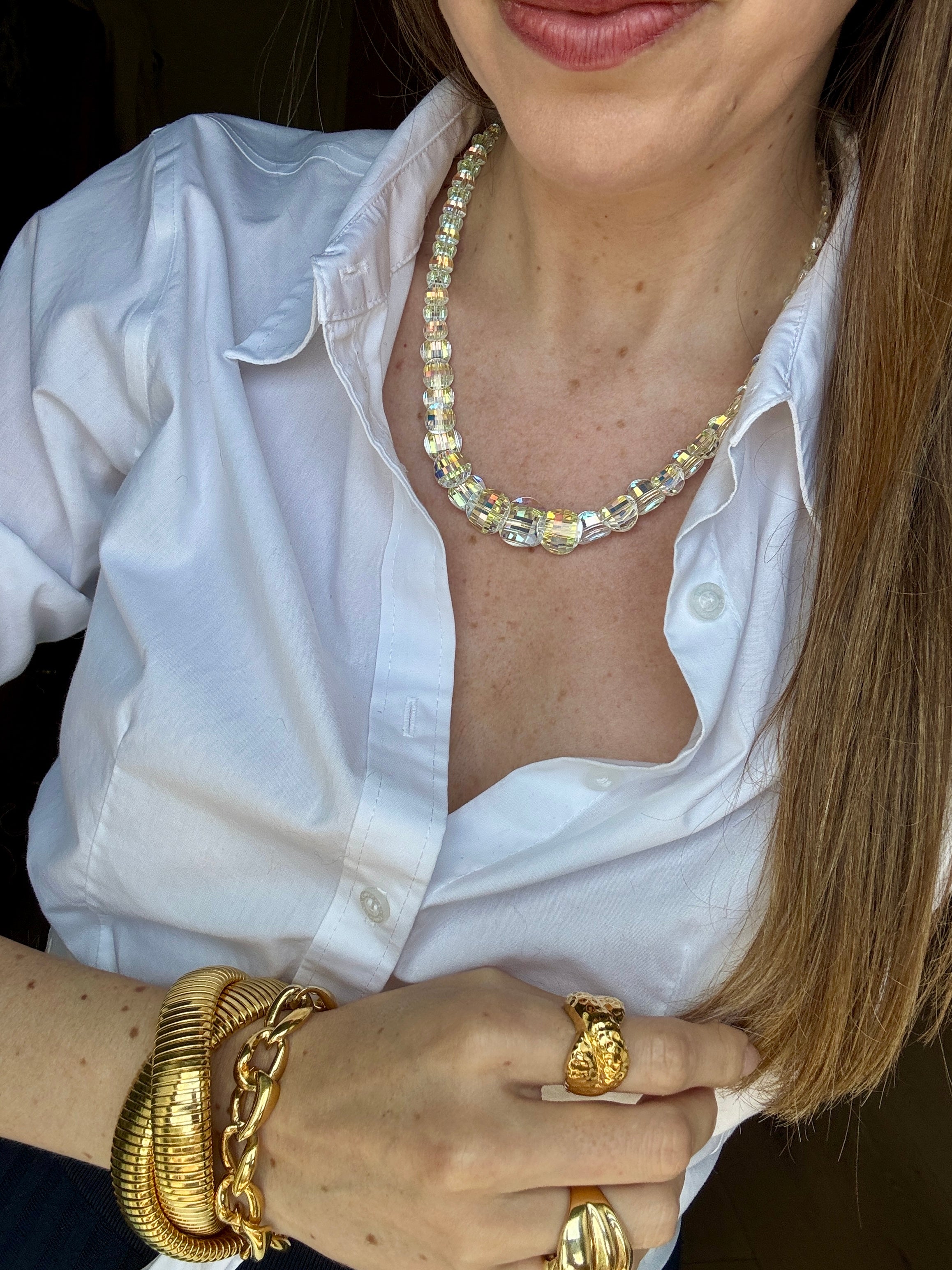 Vintage 1950s Aurora Faceted Crystal Necklace