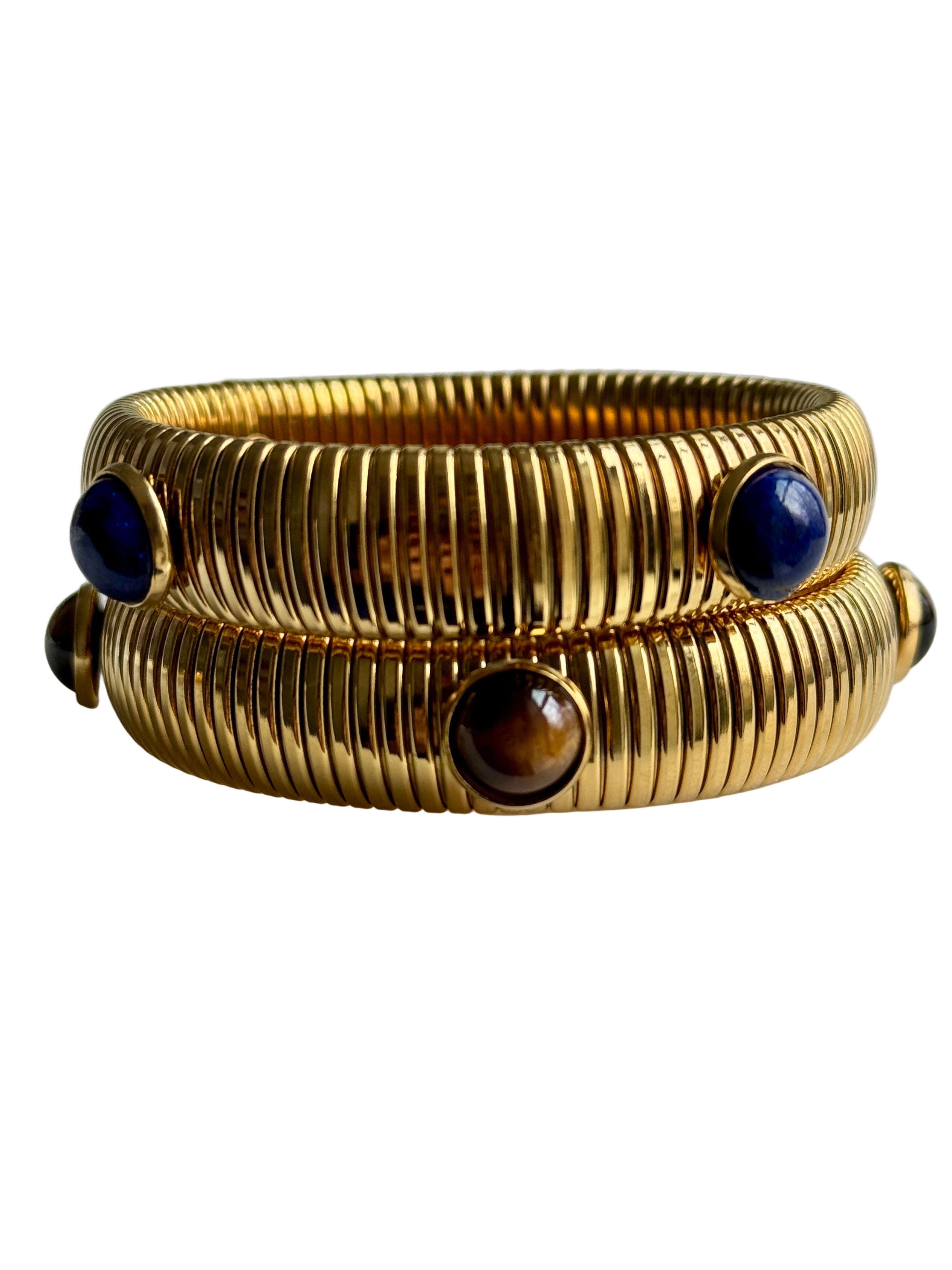 Tiger's Eye or Lapis Gold Plate Omega Bracelet