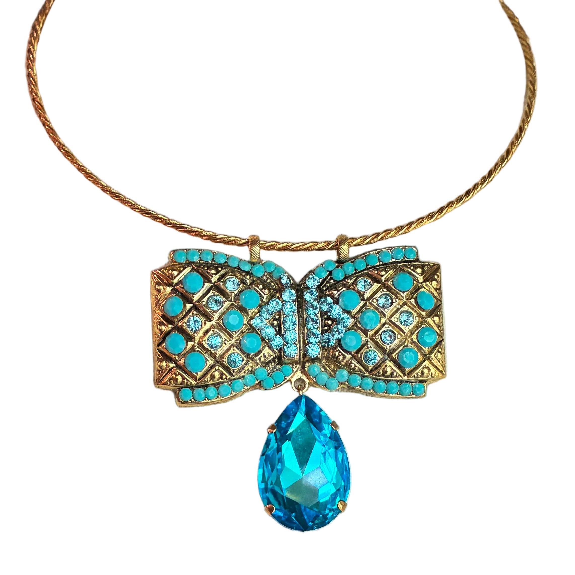 Marie Crystal Bow Necklace Blue or Pink