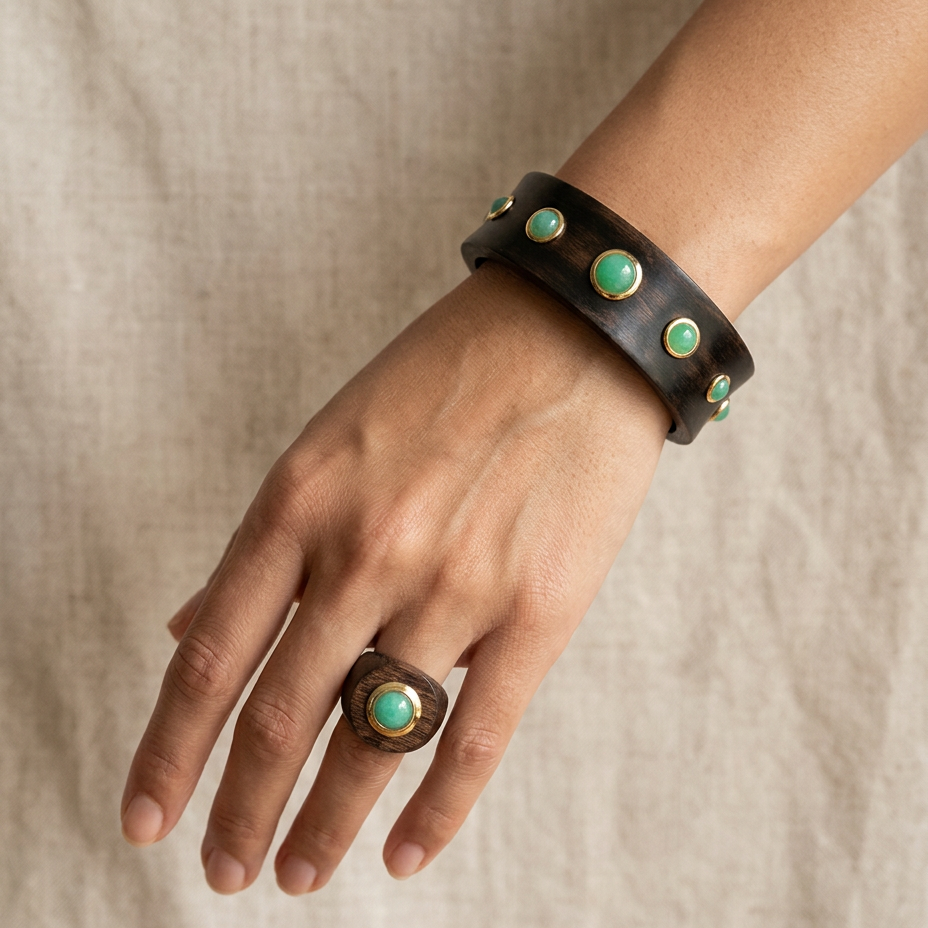 Rosewood & Aventurine Stone Cuff