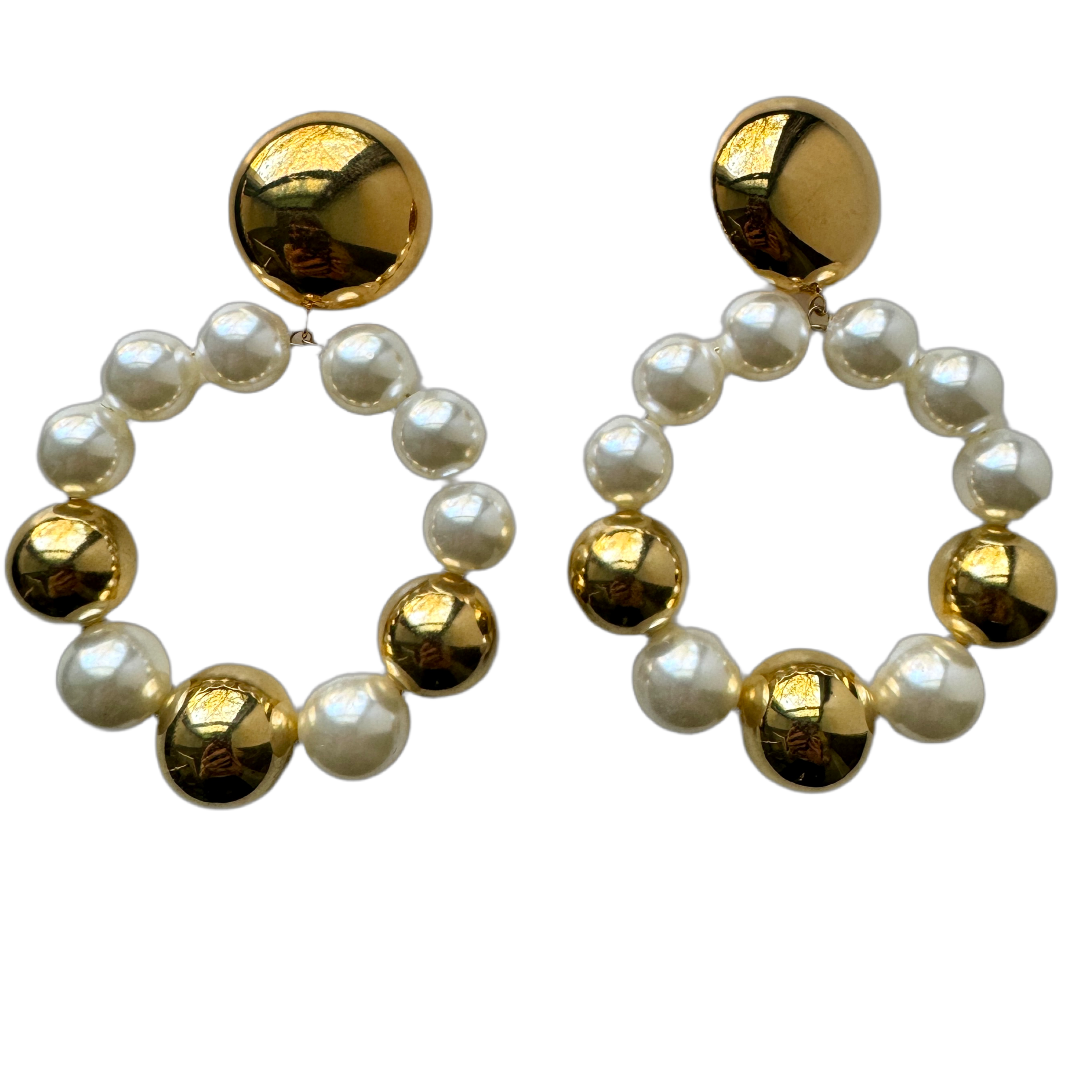 Designer Francine Bramli Pearl and Gold Hoop Clip-On Earrings