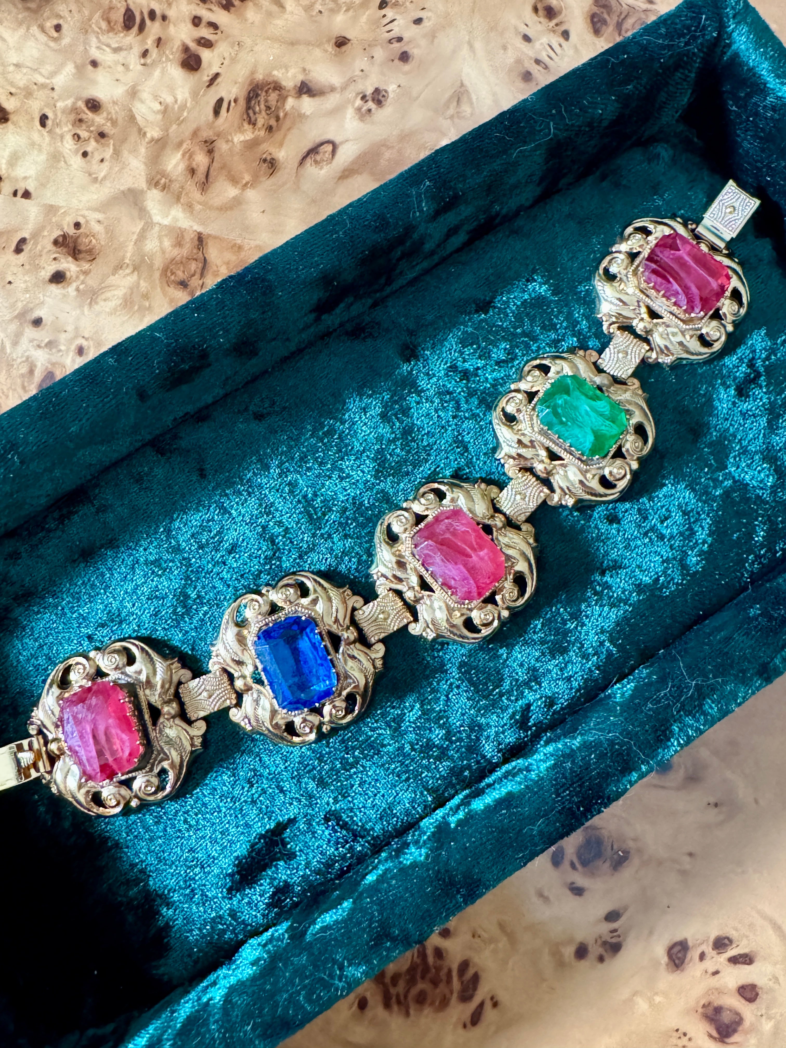 Vintage Italian Marbled Glass & Crystal Bracelet