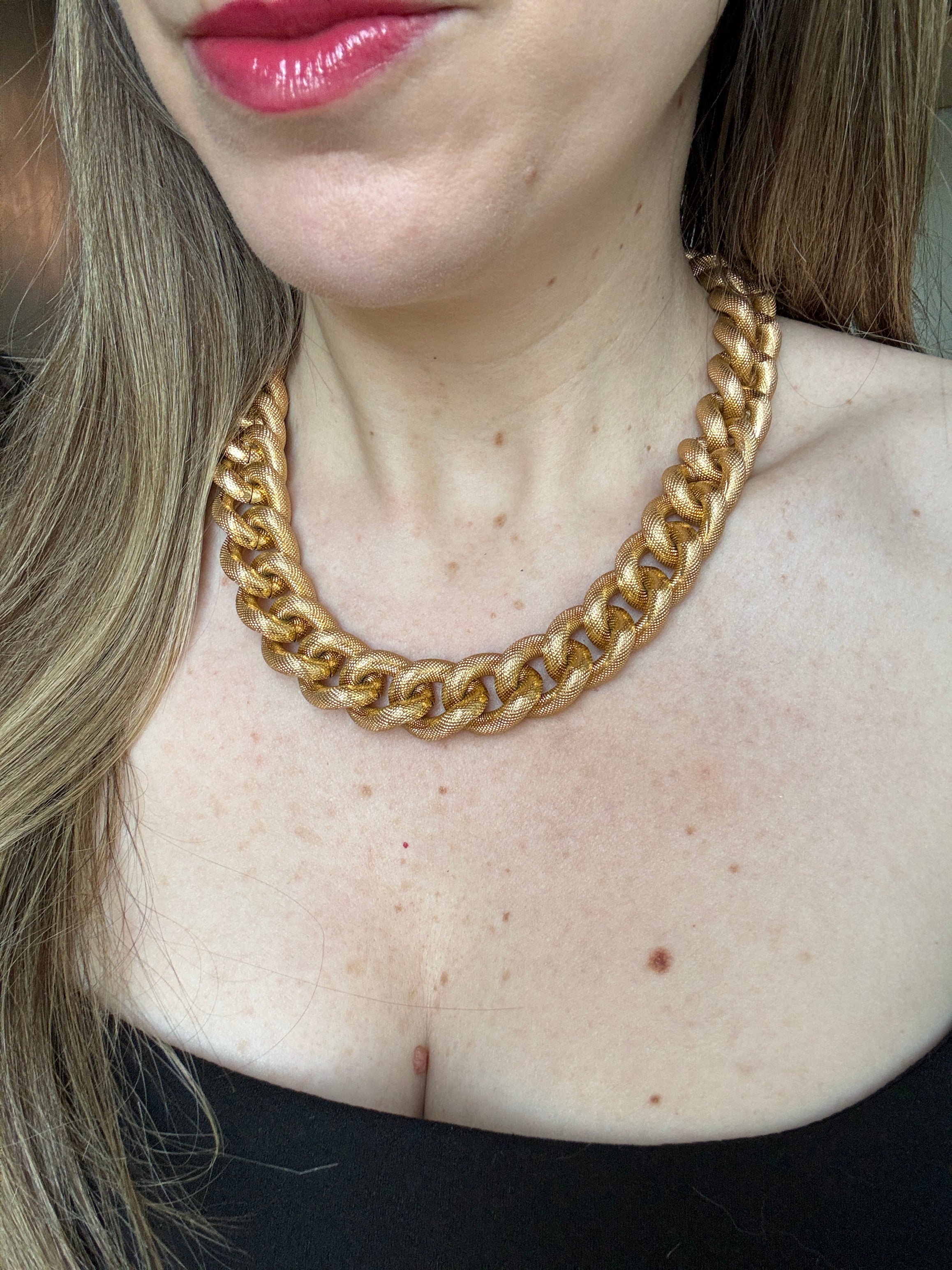 Vintage Chunky Gold Curb Chain Necklace