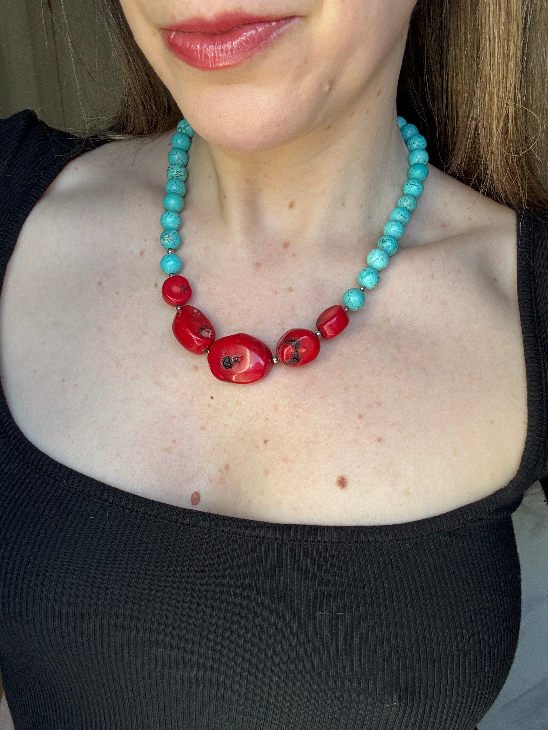 Coral and Turquoise Toggle Necklace