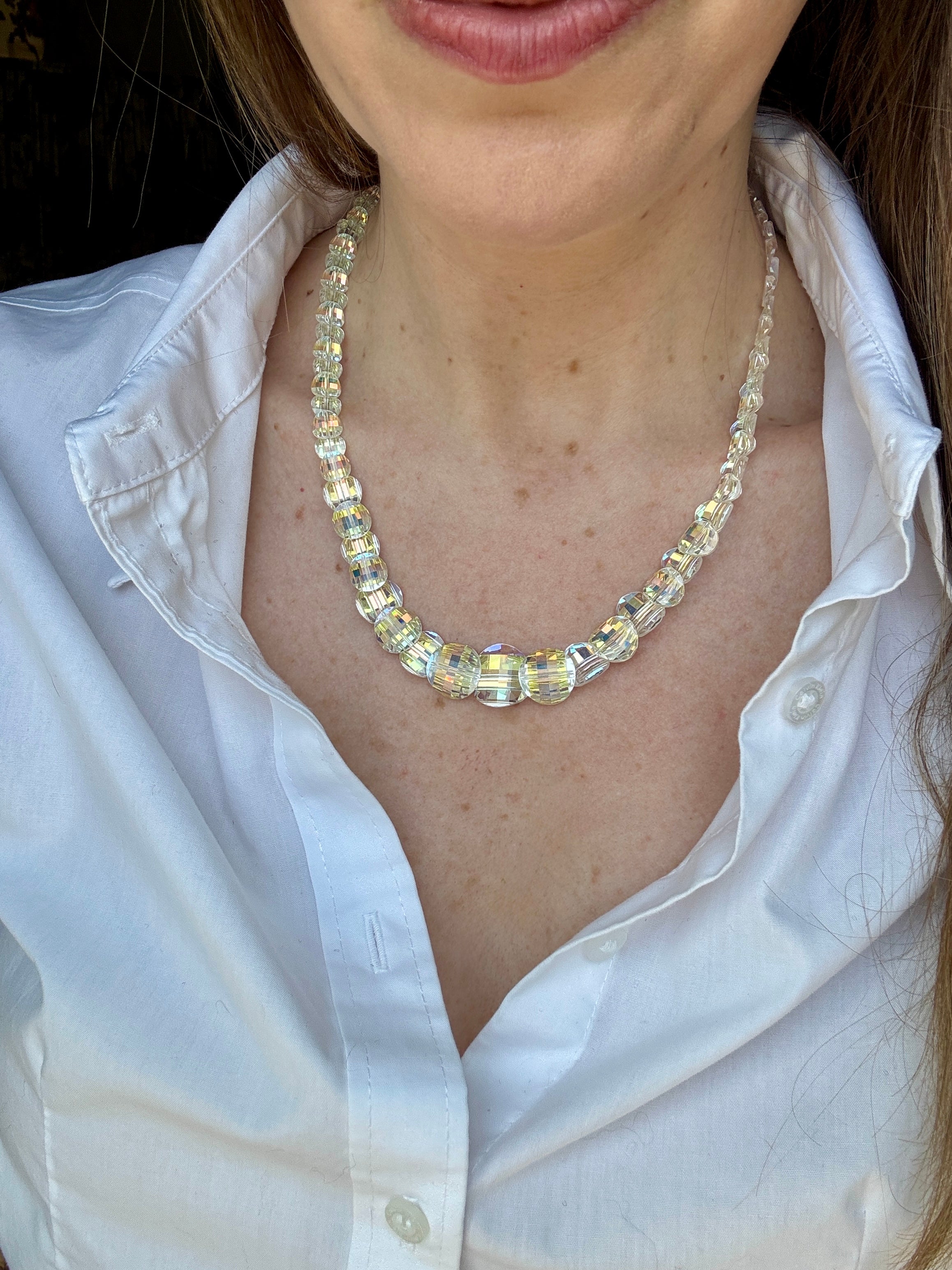 Vintage 1950s Aurora Faceted Crystal Necklace