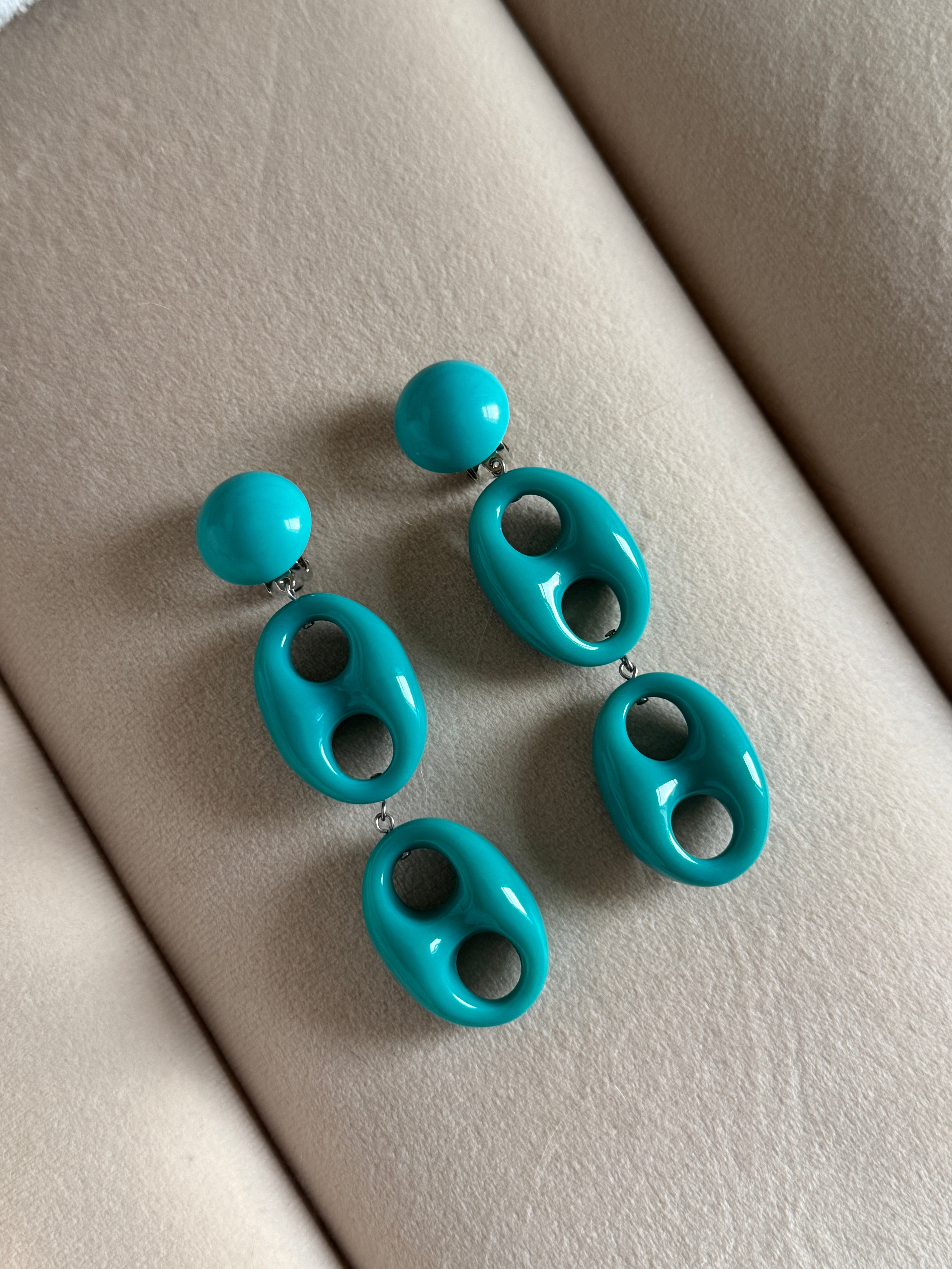 Dark Turquoise Mariner Link Clip-On Earrings