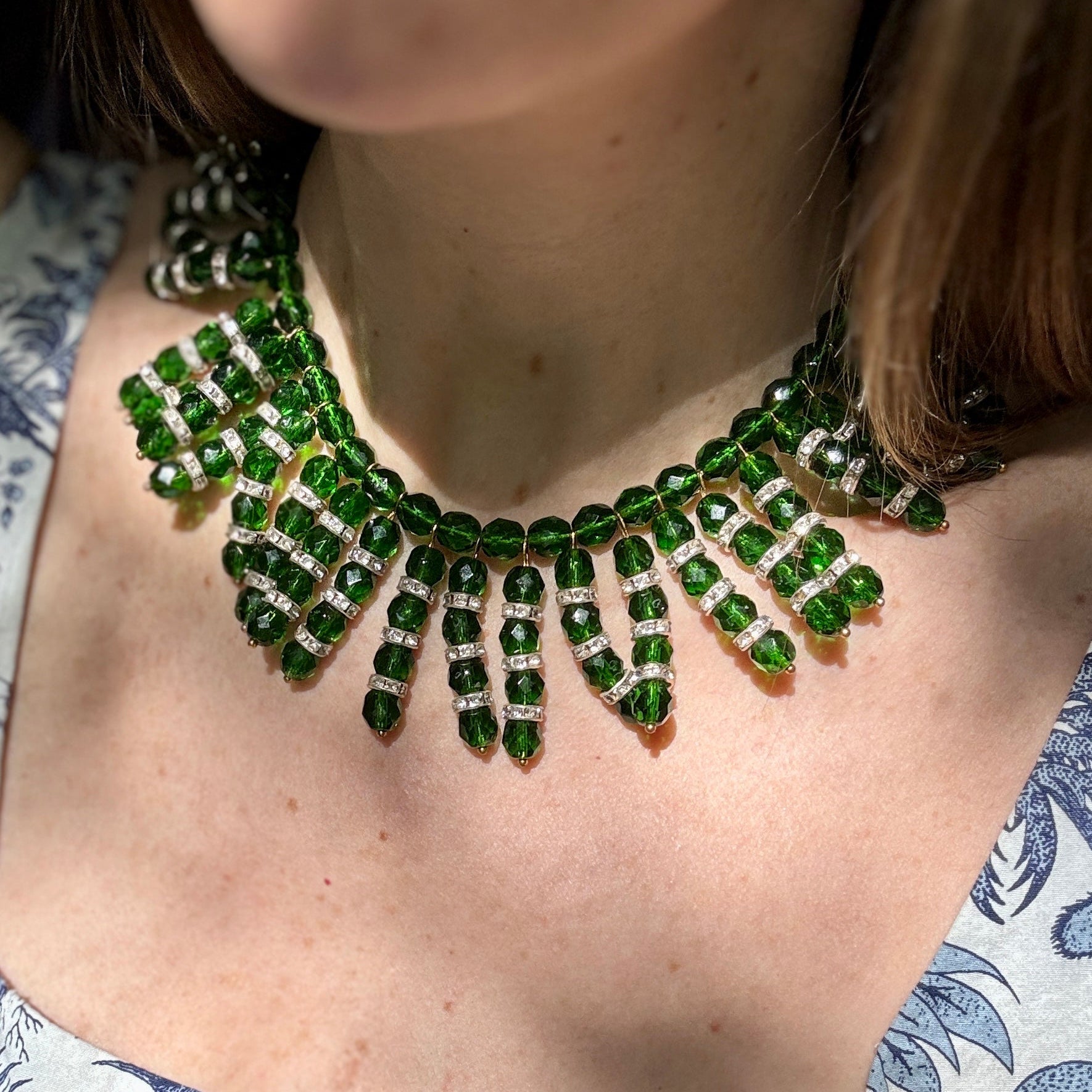 Vintage Green Crystal Fringe Necklace