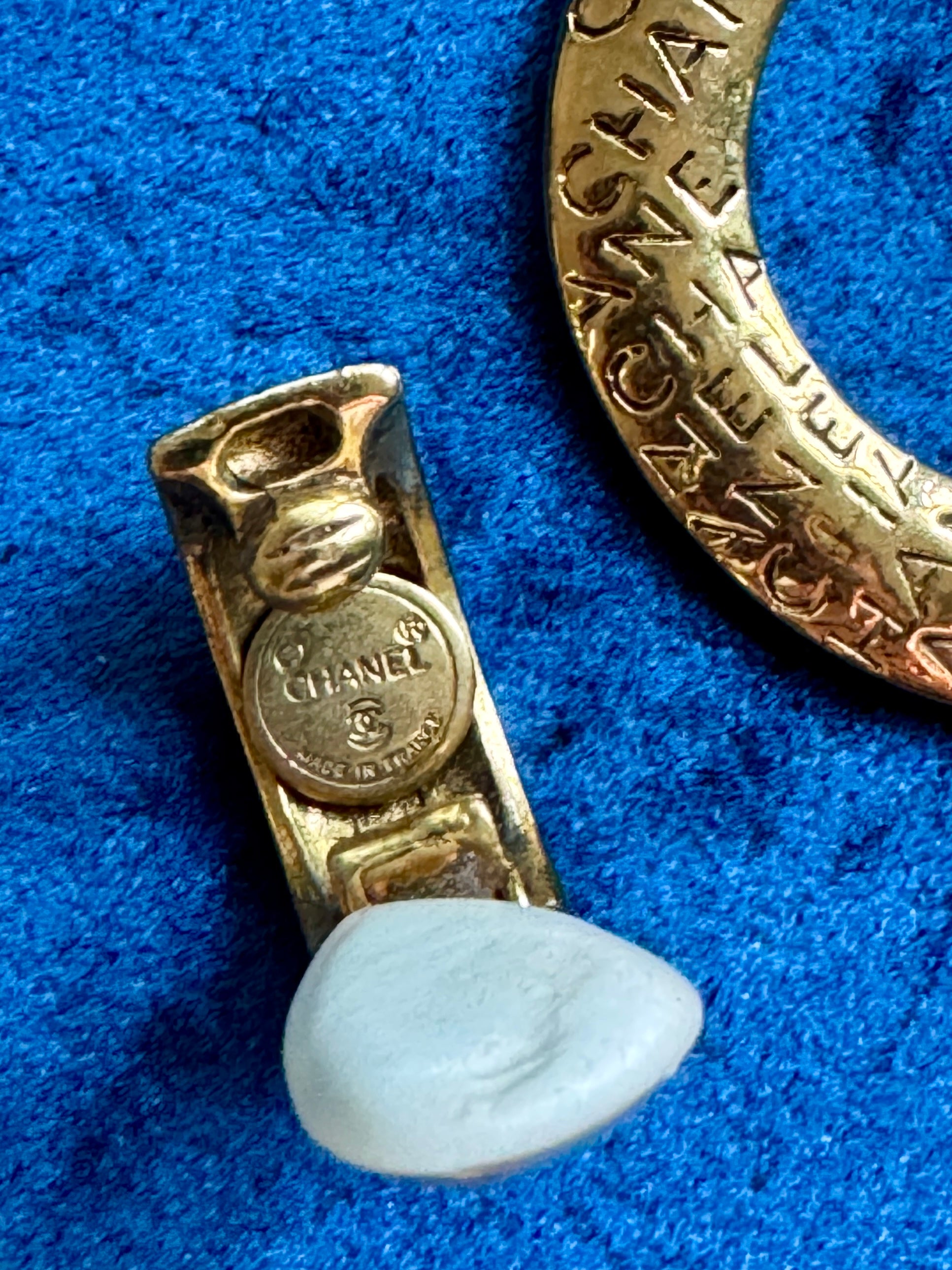Vintage Chanel Large Gold Logo Hoop Earrings