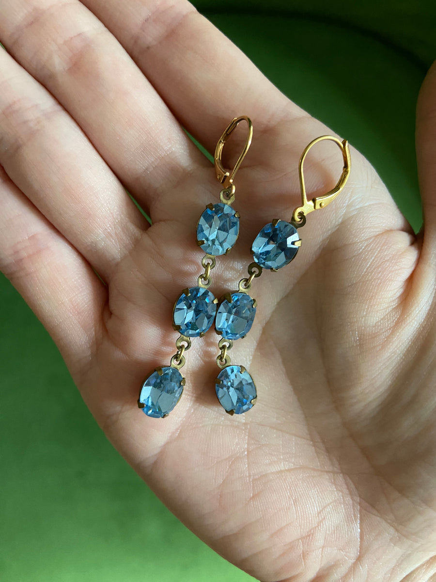 50s Light Blue Crystal Dangle Earrings