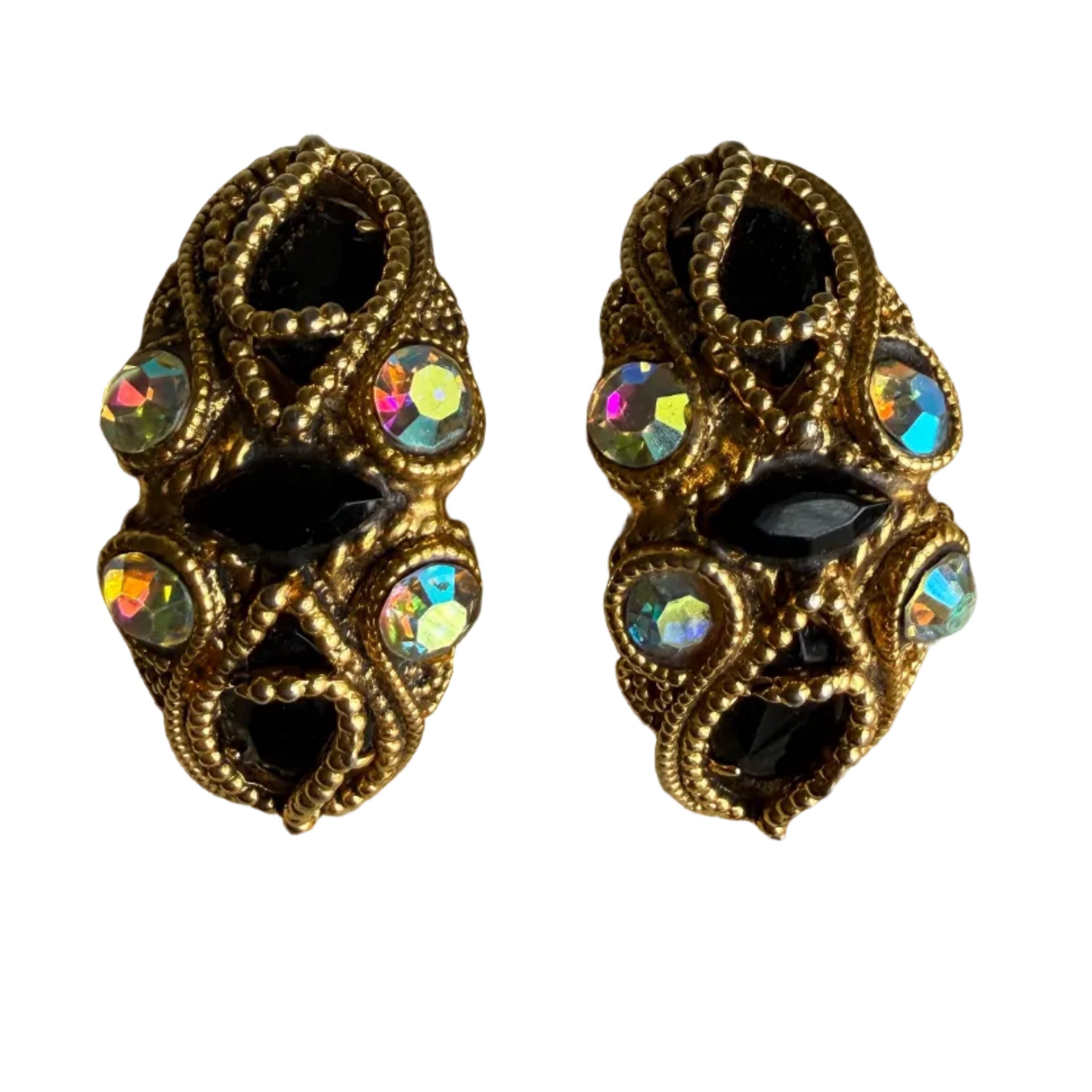 Huge French 80s Glam Aurora Borealis Earrings