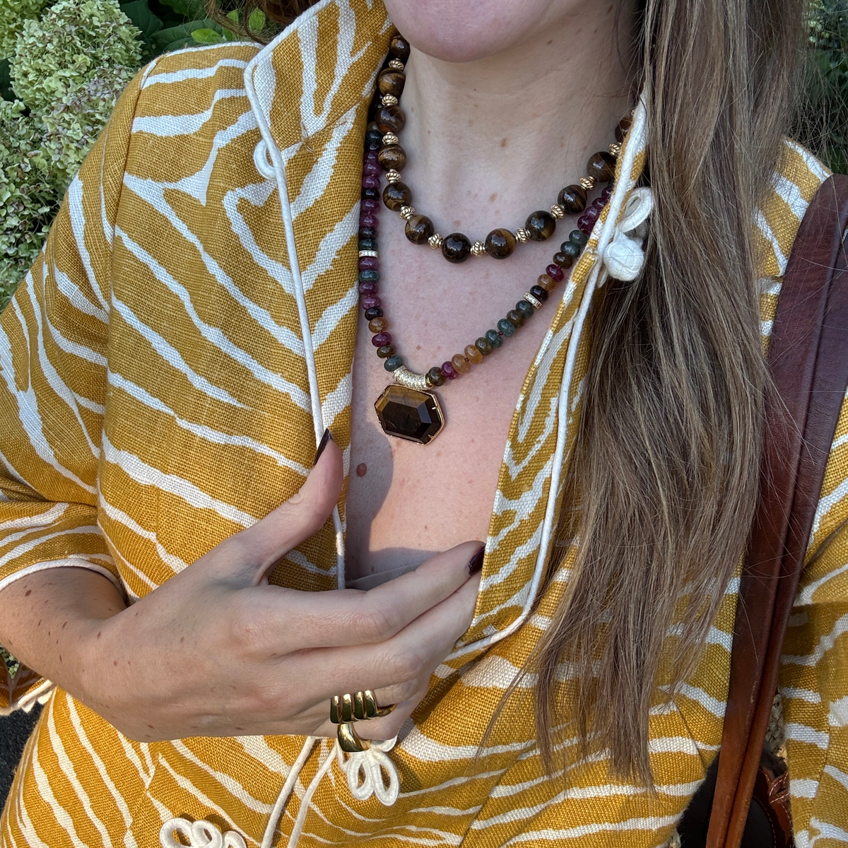 Modern Rainbow Stone Necklace with Tigers Eye Pendant