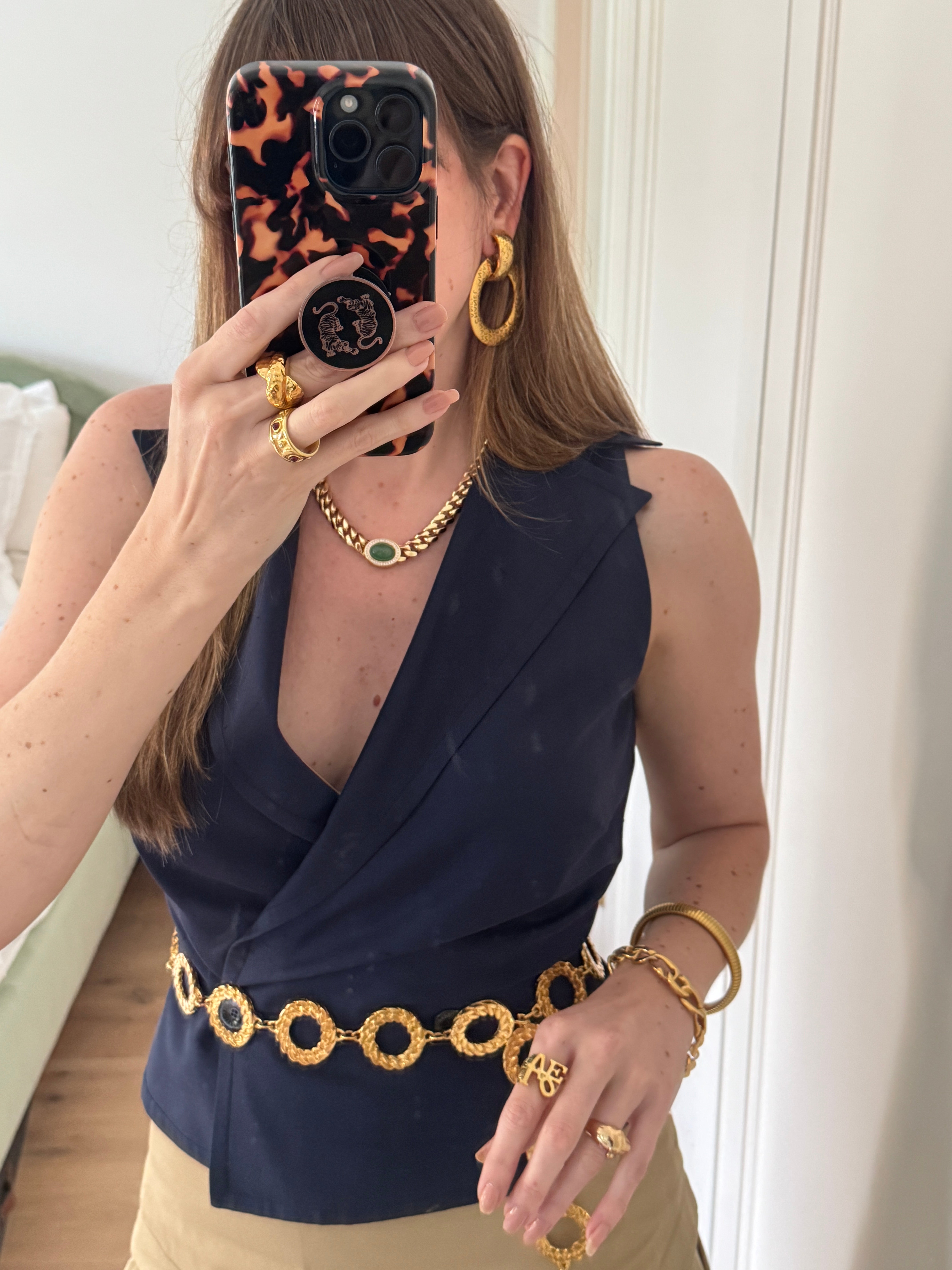 Vintage Chanel Large Gold Logo Hoop Earrings