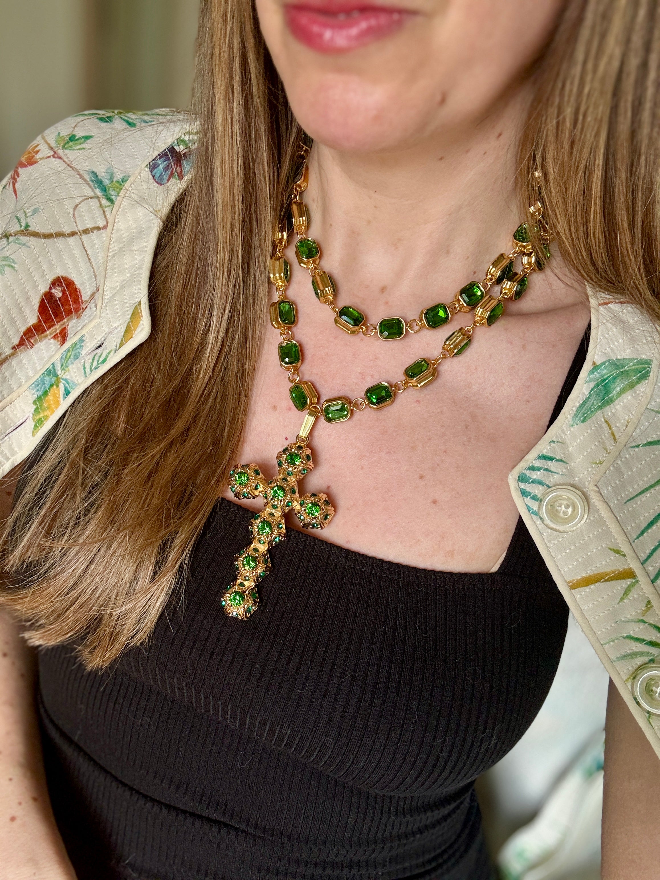 Extra Long Crystal Necklace - Blue & Green
