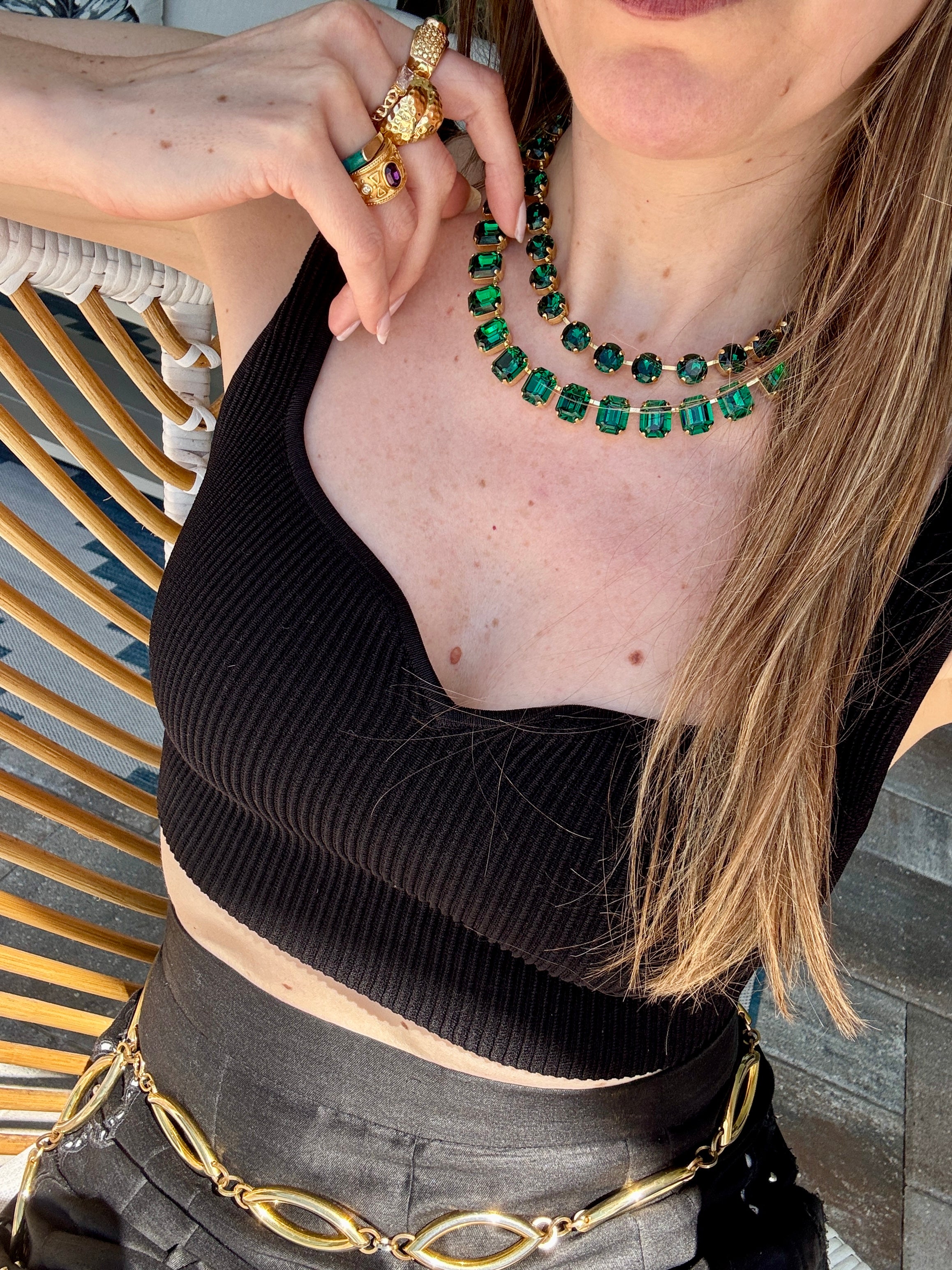 Cara Emerald Green Crystal Square Cut Necklace