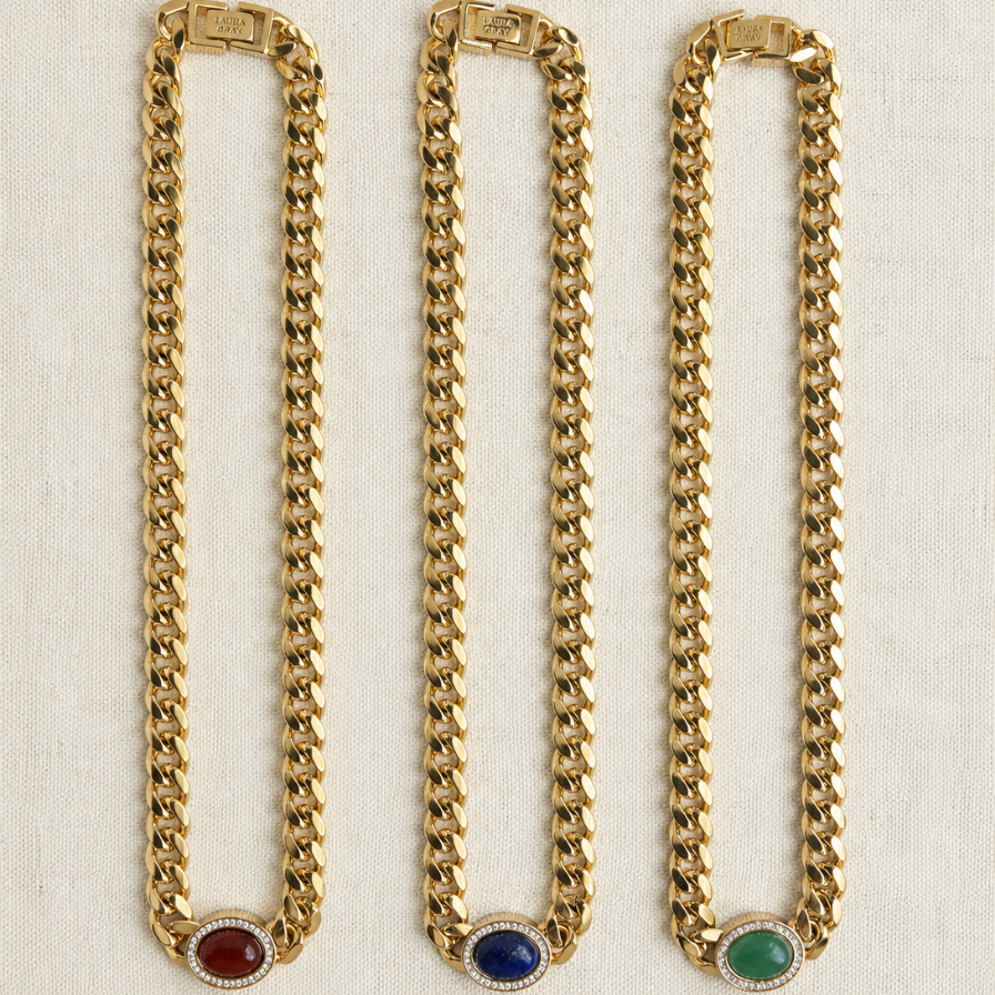 Harlow Curb Chain Carnelian, Lapis & Aventurine