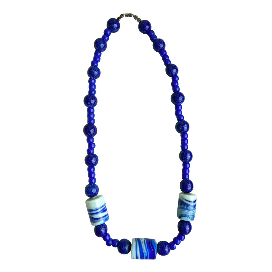 Vintage French Blue Glass Beaded Necklace
