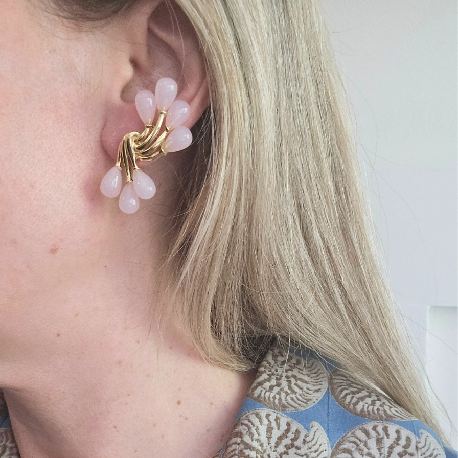 Trifari Pink Teardrop Cluster Earrings