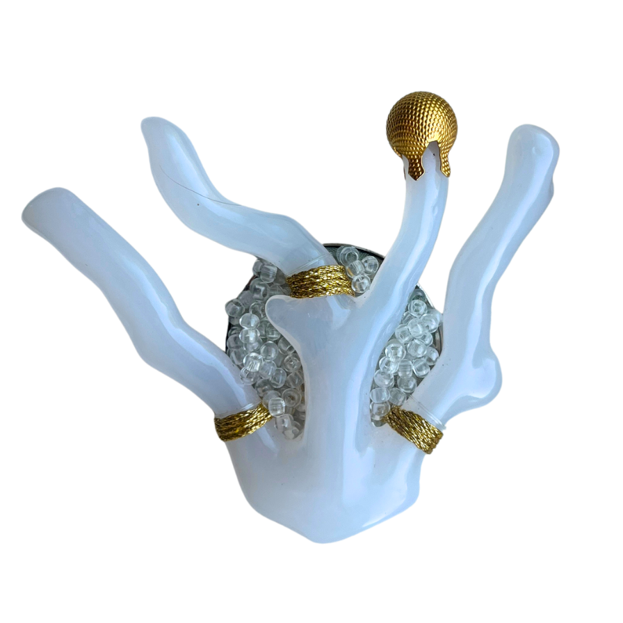 Vintage White Resin Coral Brooch