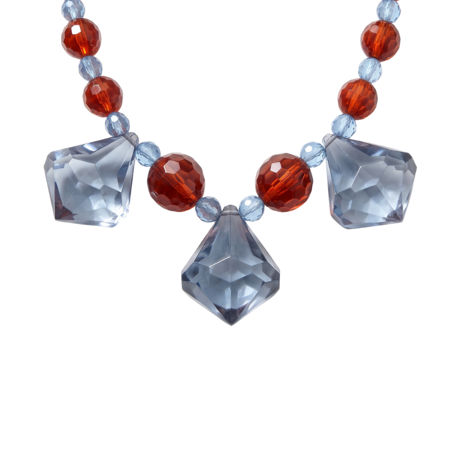 Vintage 80 Blue & Brown Lucite Beaded Statement Necklace