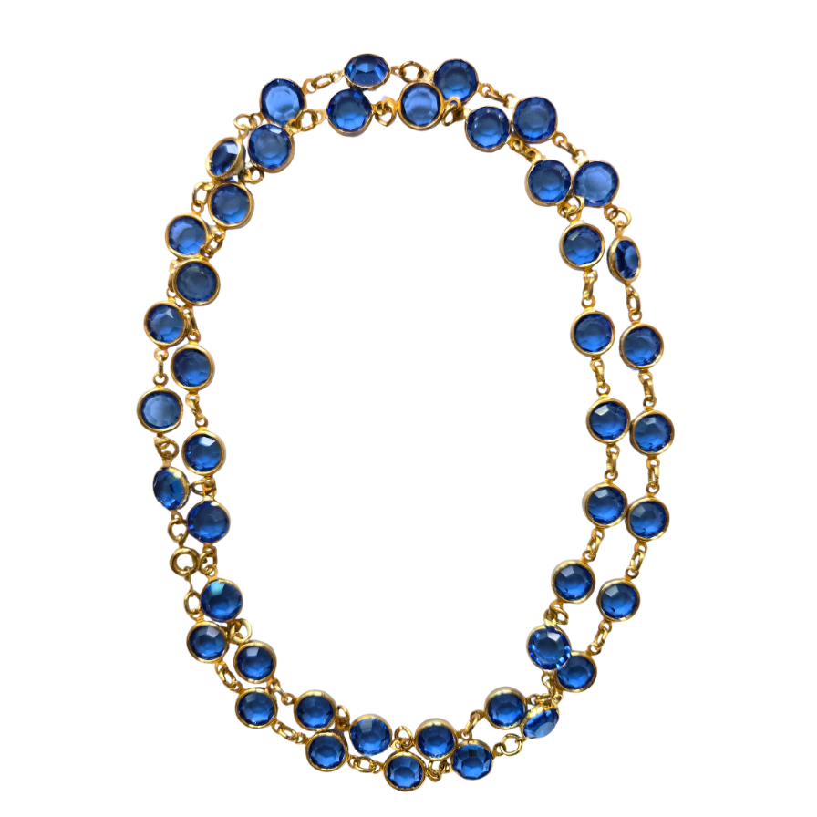 Vintage Blue Crystal Chiclet Necklace