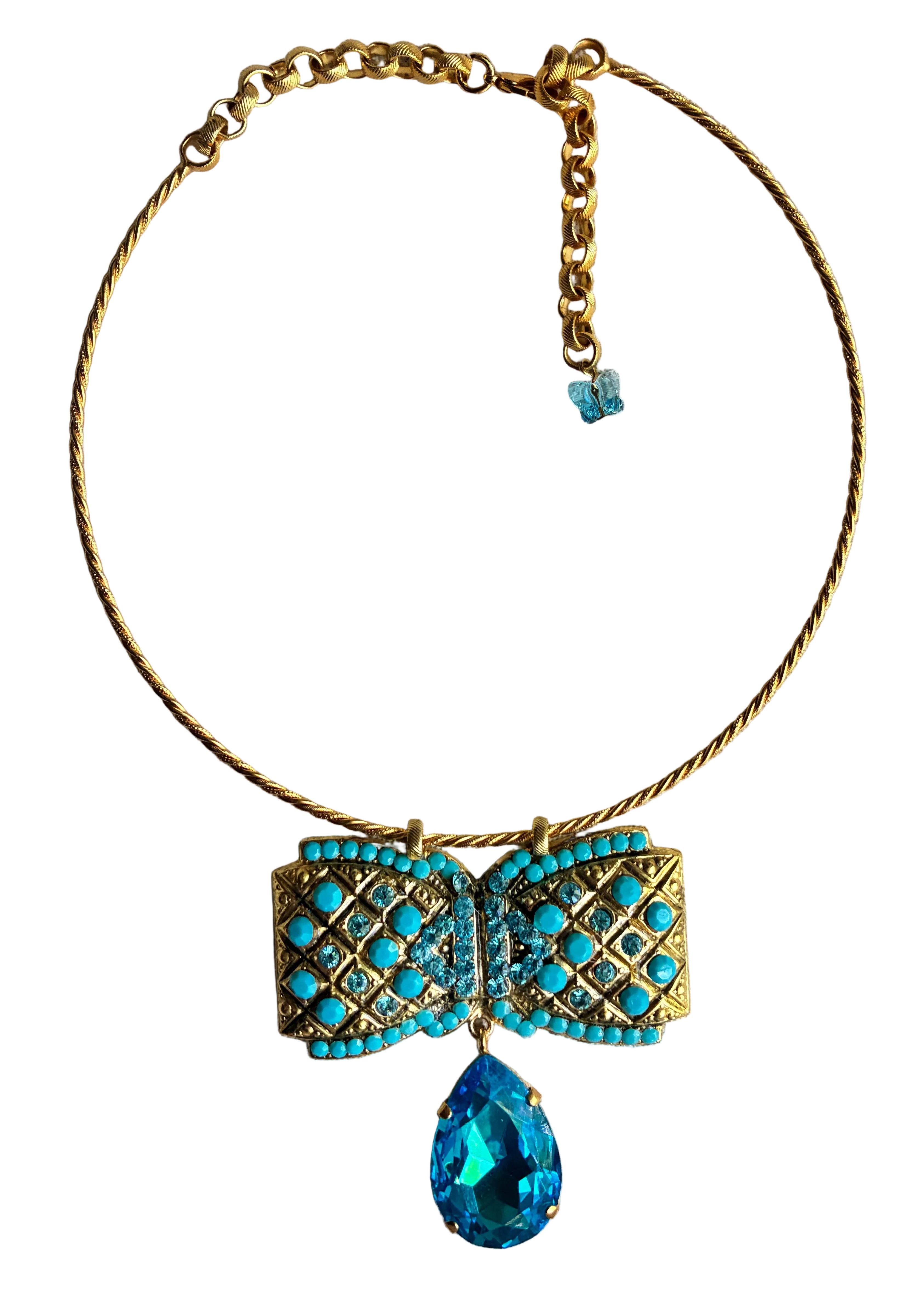 Marie Crystal Bow Necklace Blue or Pink