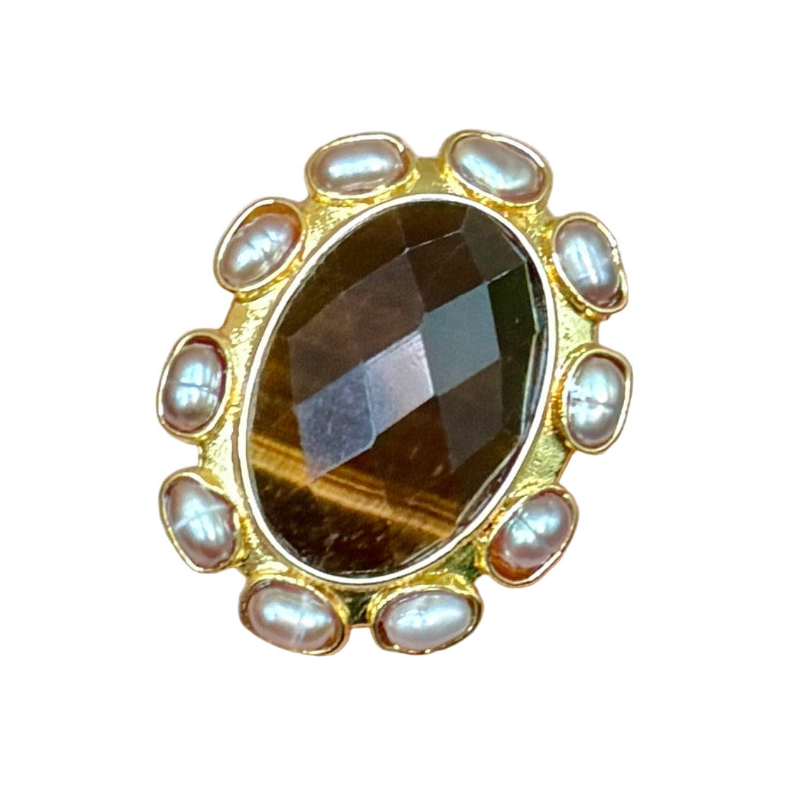 Tiger’s Eye & Pearl Cocktail Ring