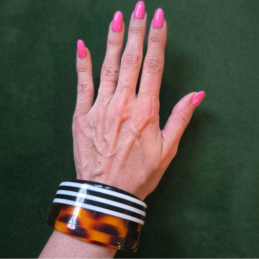Vintage Black & White Striped Tortoise Cuff