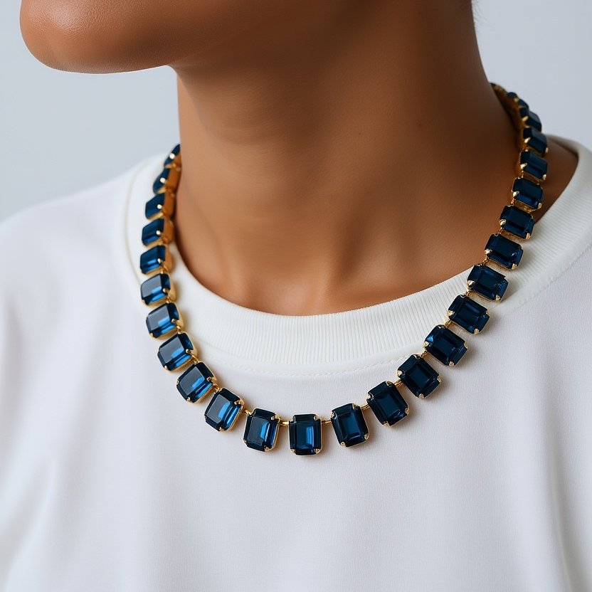 Cara Dark Blue Crystal Square Cut Neklace