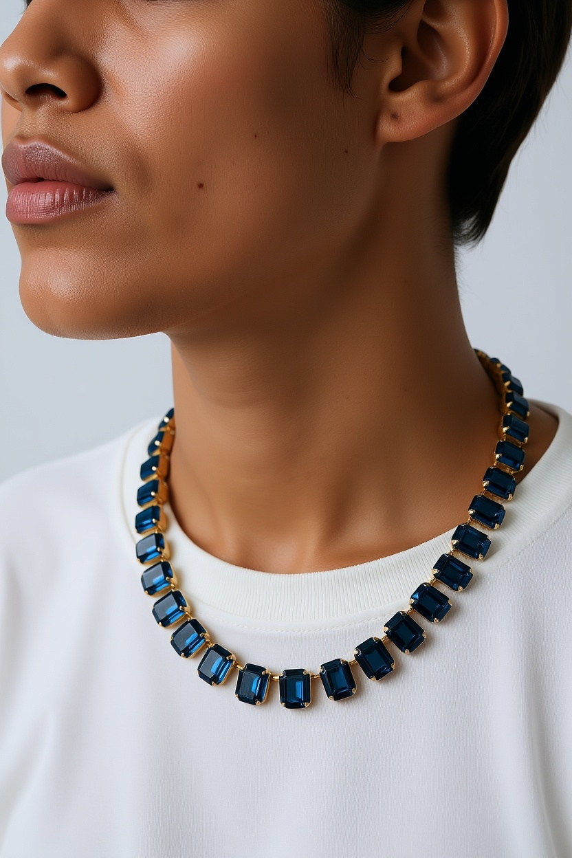 Cara Dark Blue Crystal Square Cut Neklace