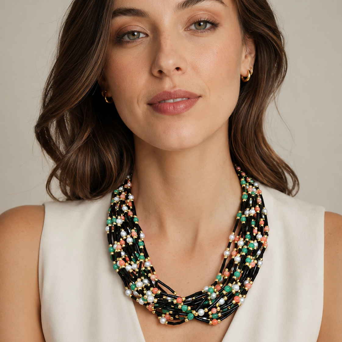 Vintage Italain  Multi-Strand Beaded Necklace