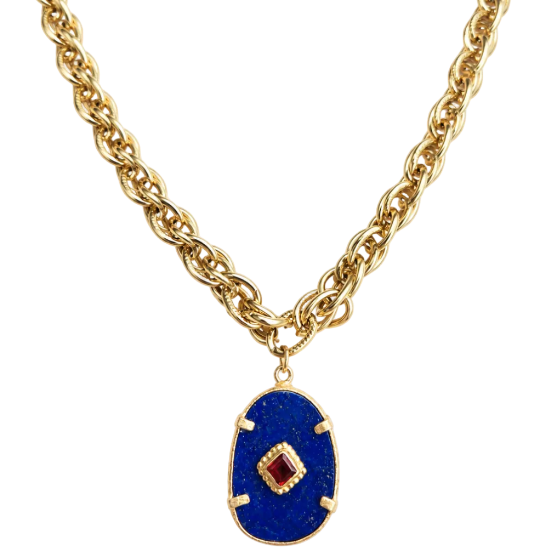 French Lapis & Garnet  Pendant Necklace