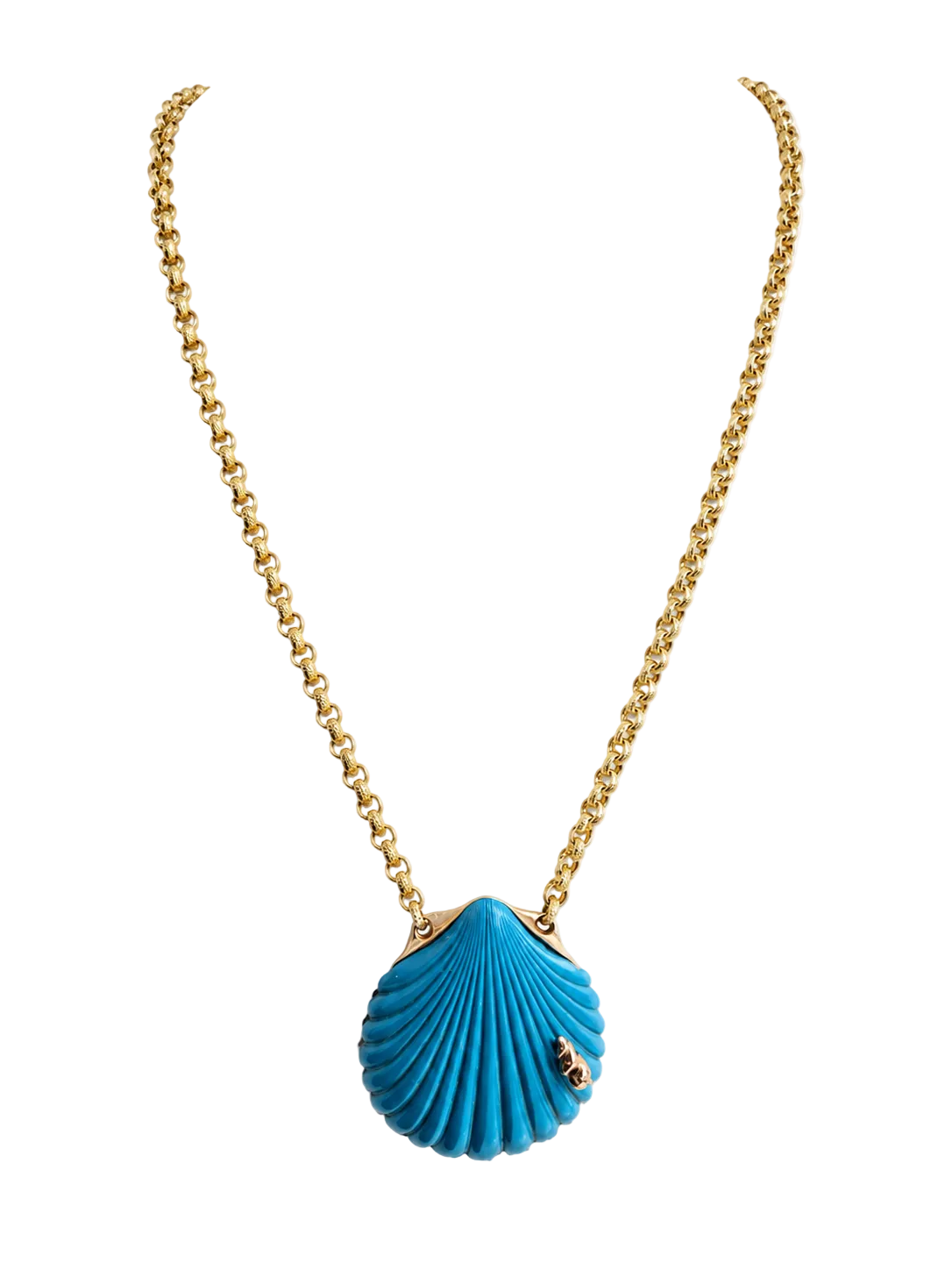 Vintage 60s Orena Paris Blue Shell Pendant Necklace