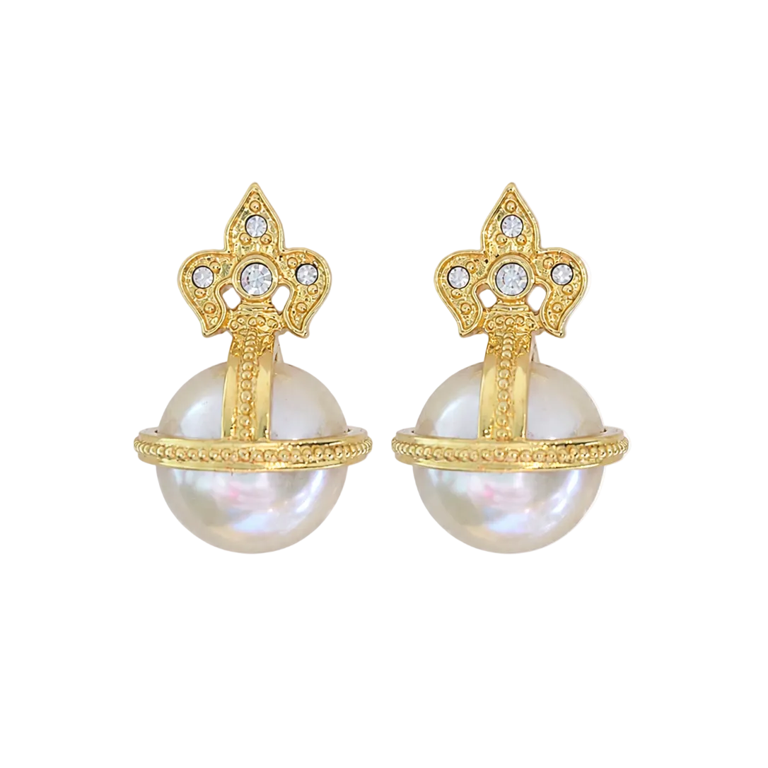 Joan Rivers Pearl Fleur De Lis Earrings