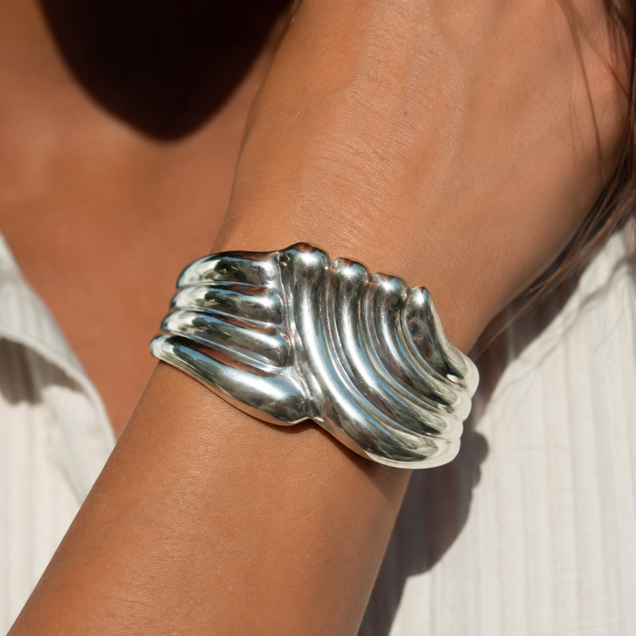 Vintage Mexican Sterling Silver Wave Cuff Bracelet