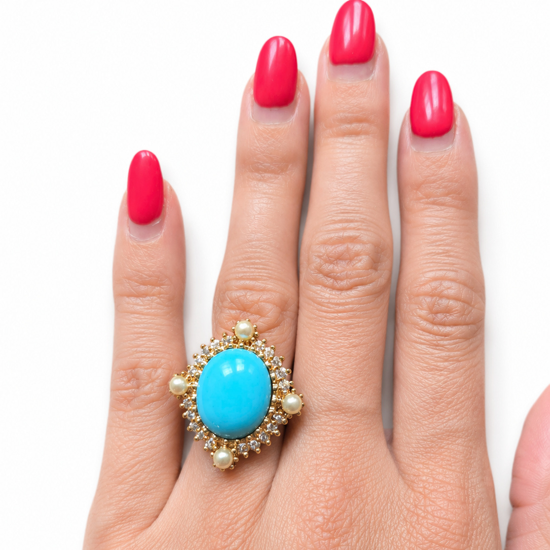Vintage Turquoise Cabochon Ring Size 5