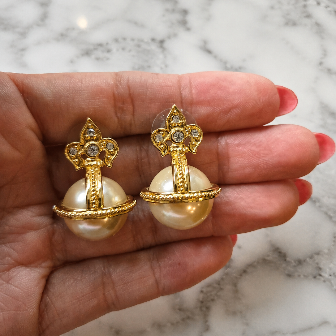 Joan Rivers Pearl Fleur De Lis Earrings