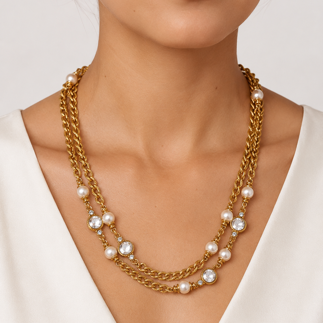 St. John Pearl and Crystal Necklace