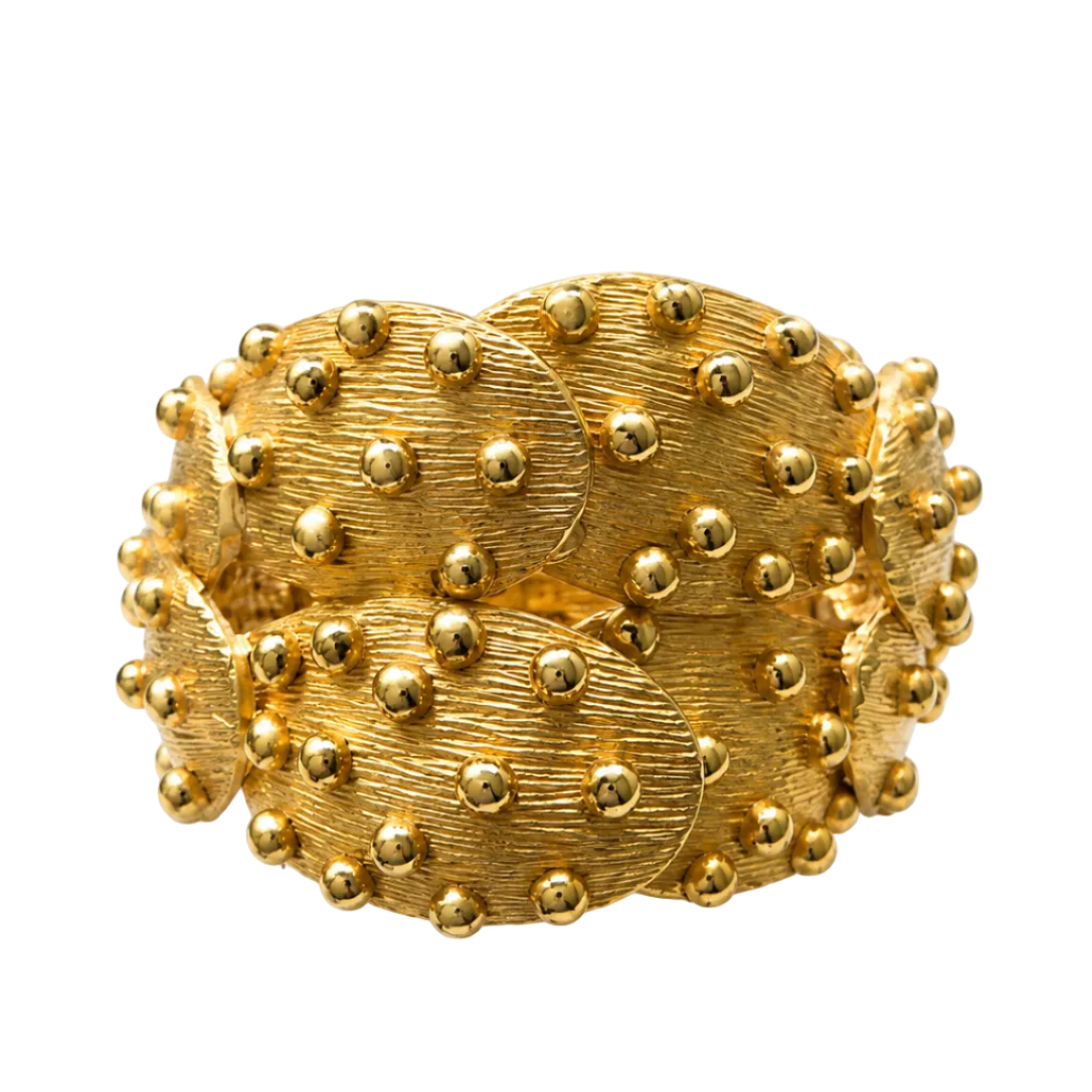 Vintage Gold-Tone Textured Wide Hinged Cuff Bracelet