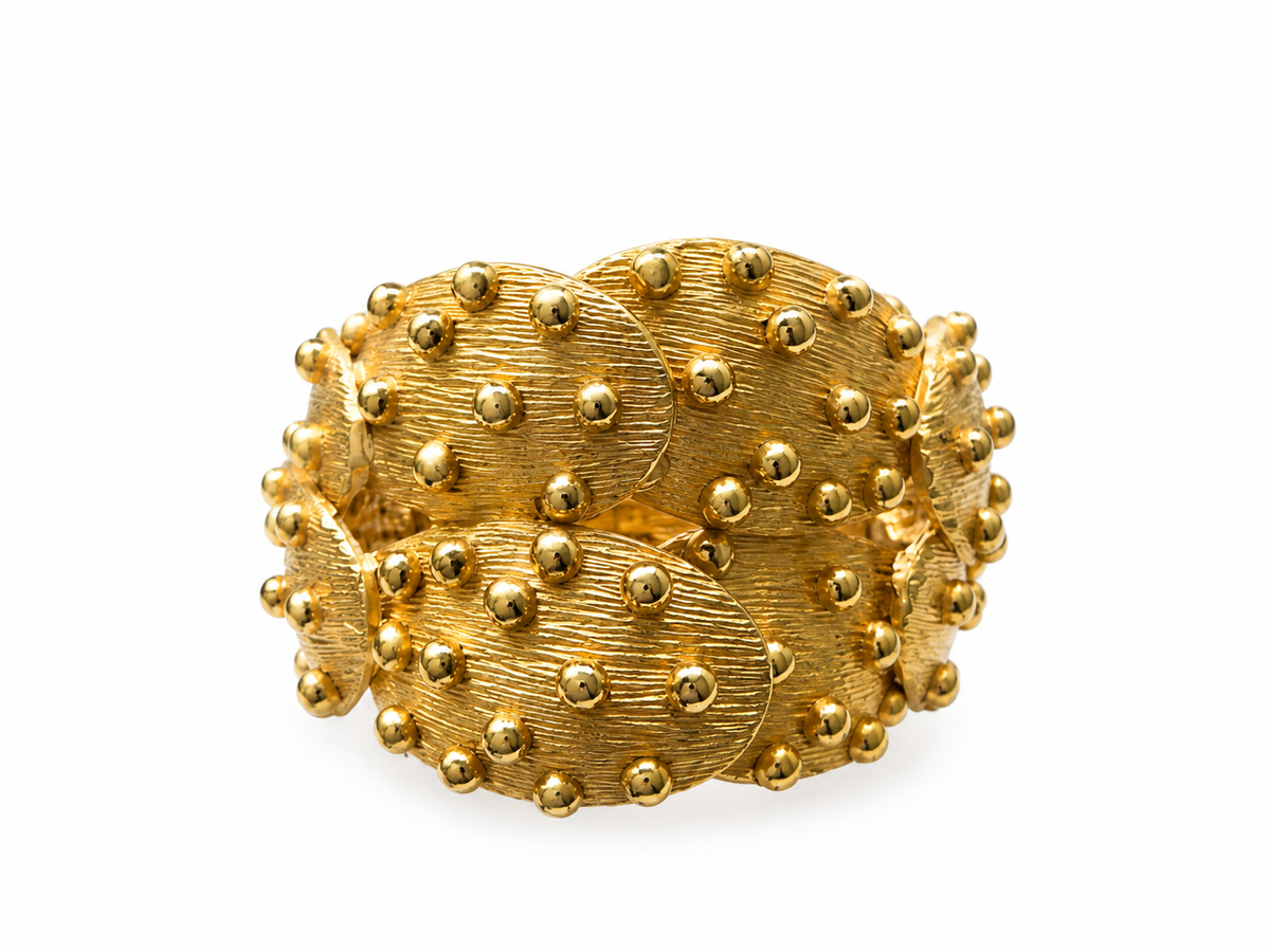 Vintage Gold-Tone Textured Wide Hinged Cuff Bracelet
