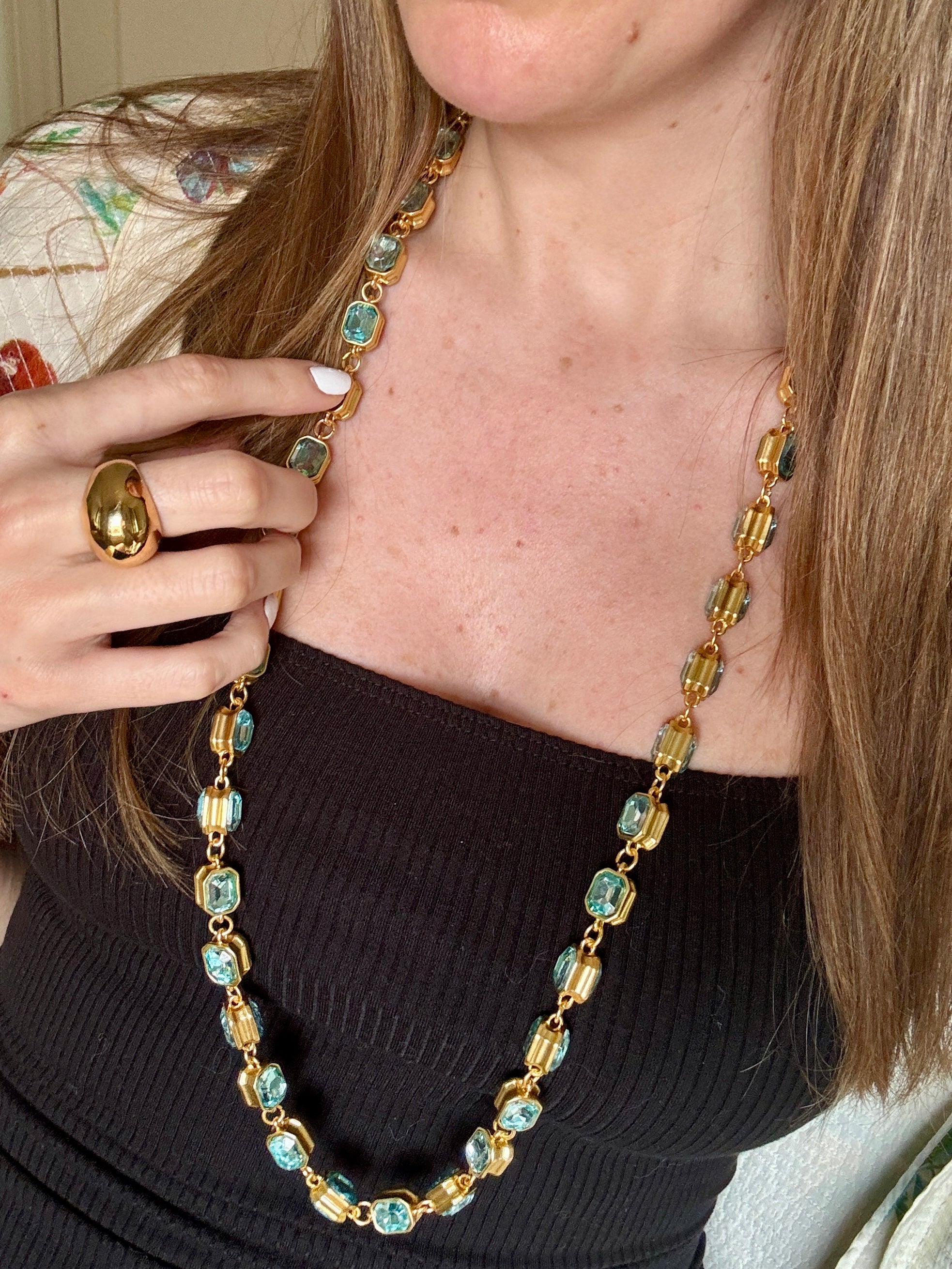 Extra Long Crystal Necklace - Blue & Green