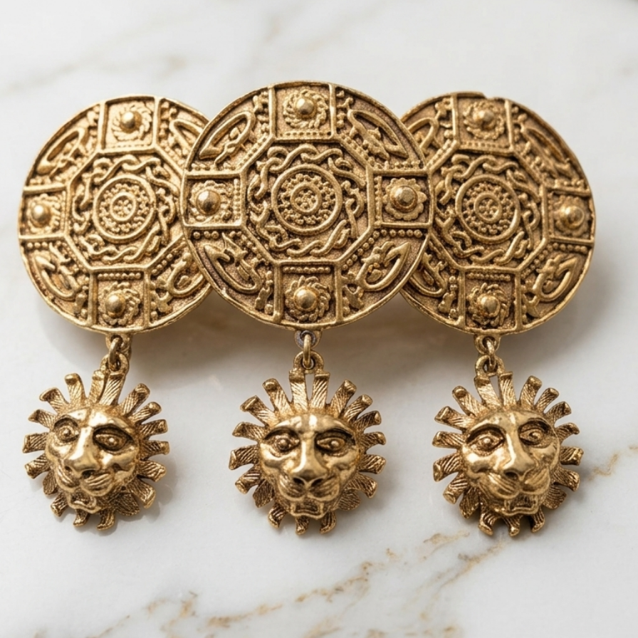 Vintage Deborah Rhodes Gold Hair Clip With Lions