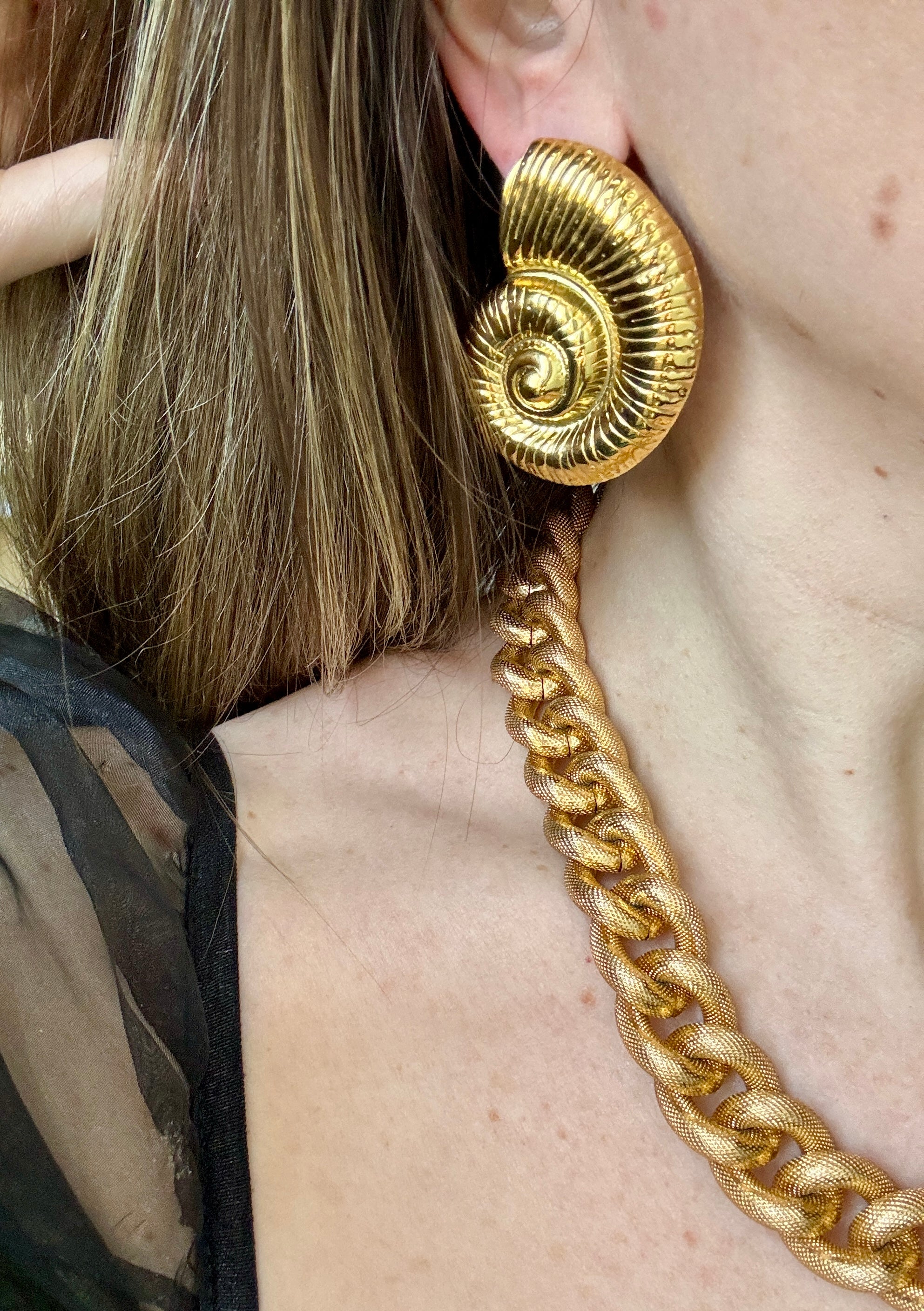 Large Gold Nautilus Shell Post Earrings