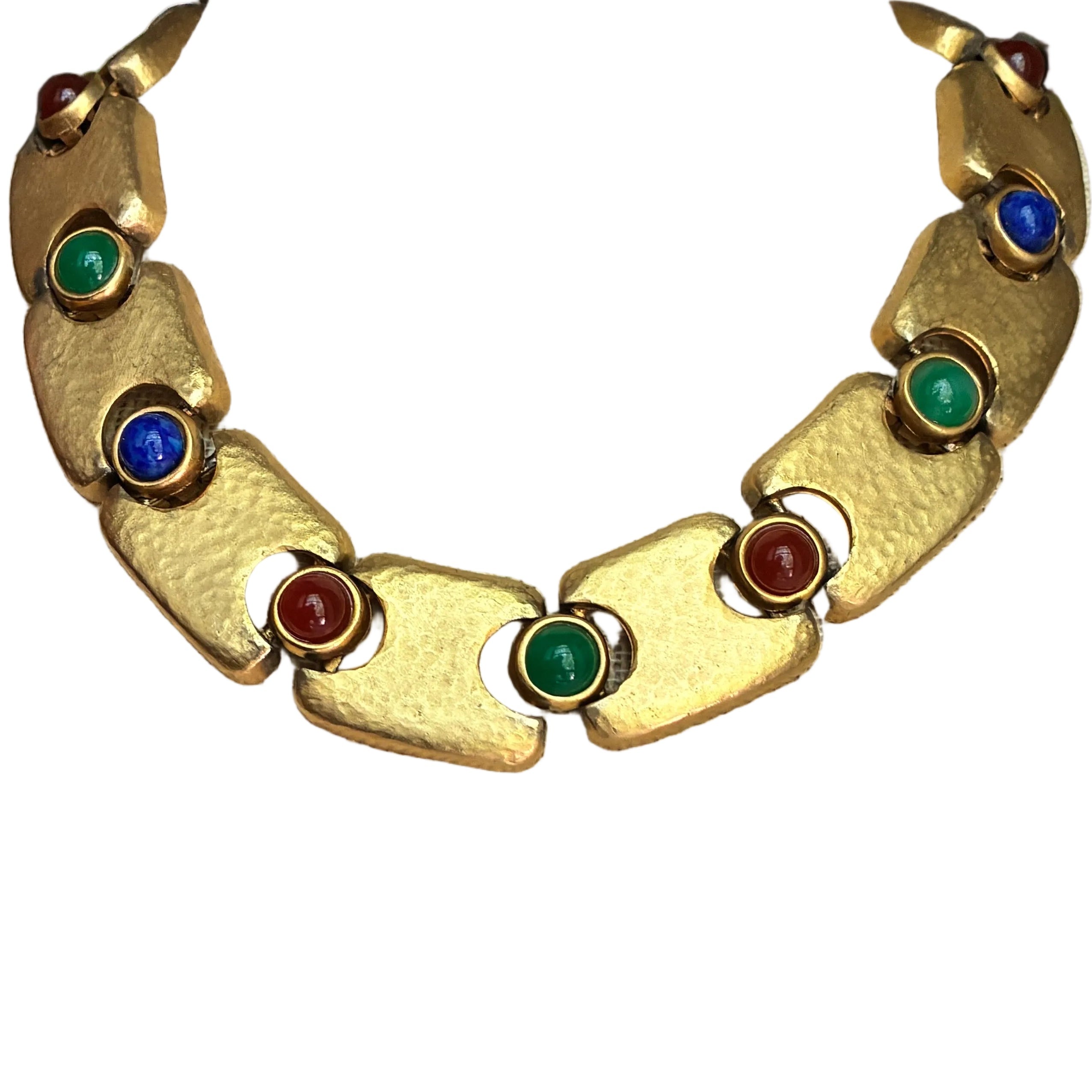 Vintage 1980s Gold Mogal Cabochon Collar Necklace