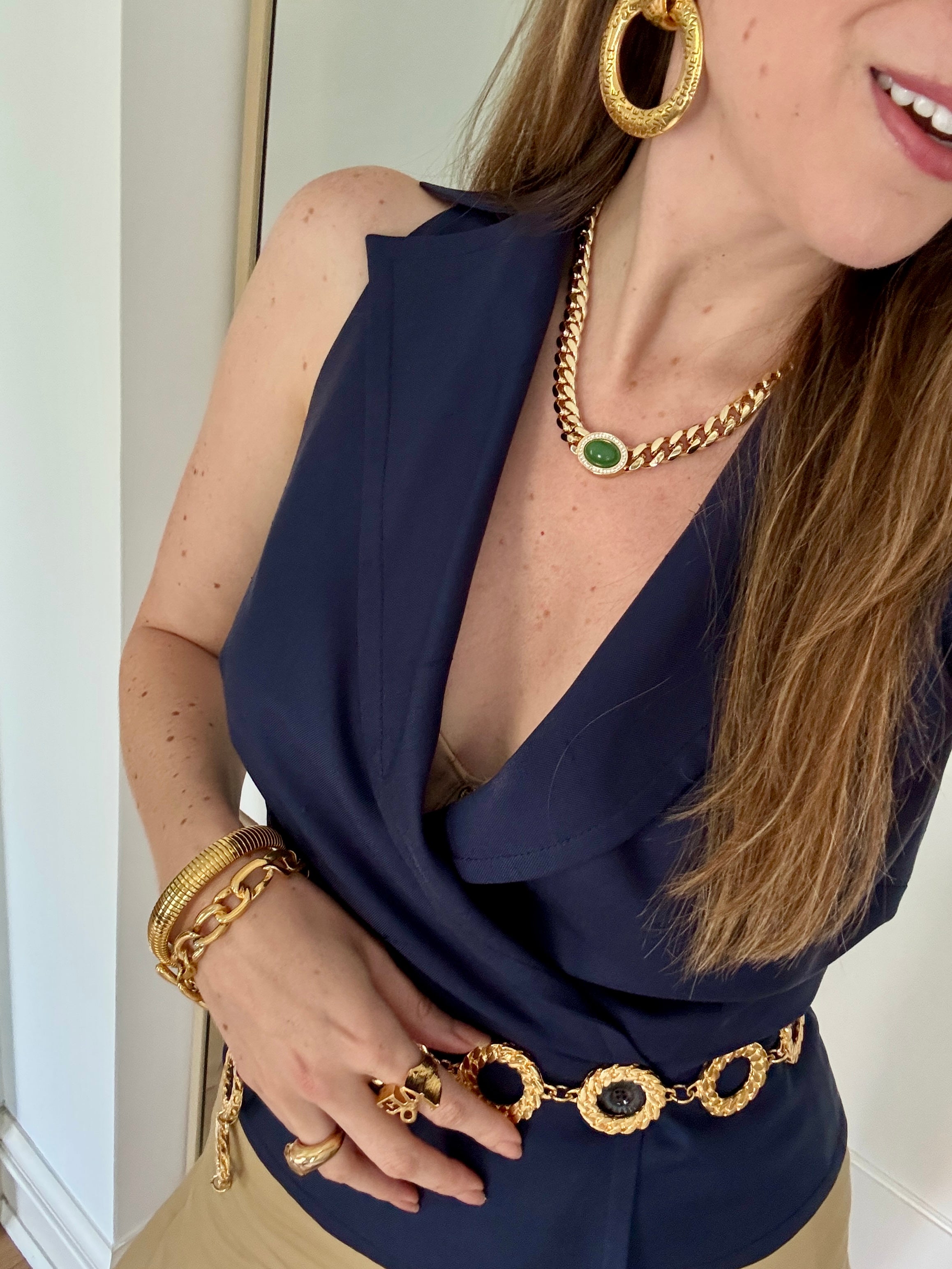 Vintage Chanel Large Gold Logo Hoop Earrings