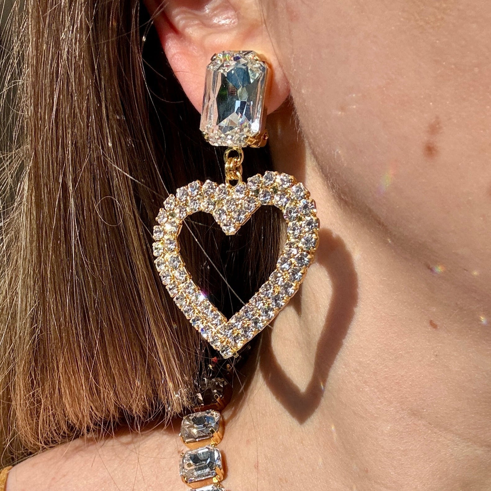 Diamond Crystal Heart Earrings