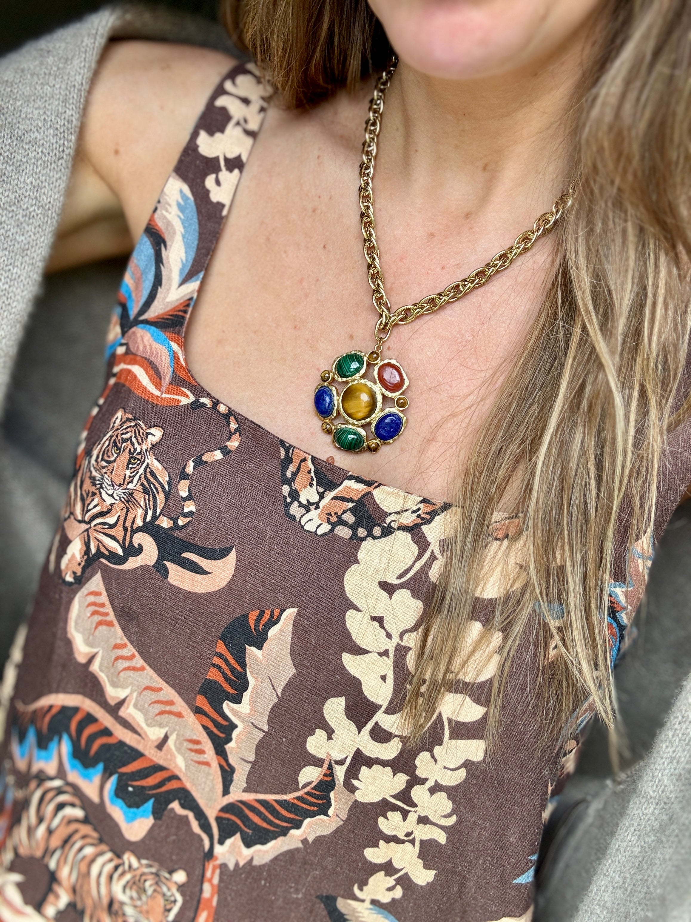 French Malachite Pendant Necklace