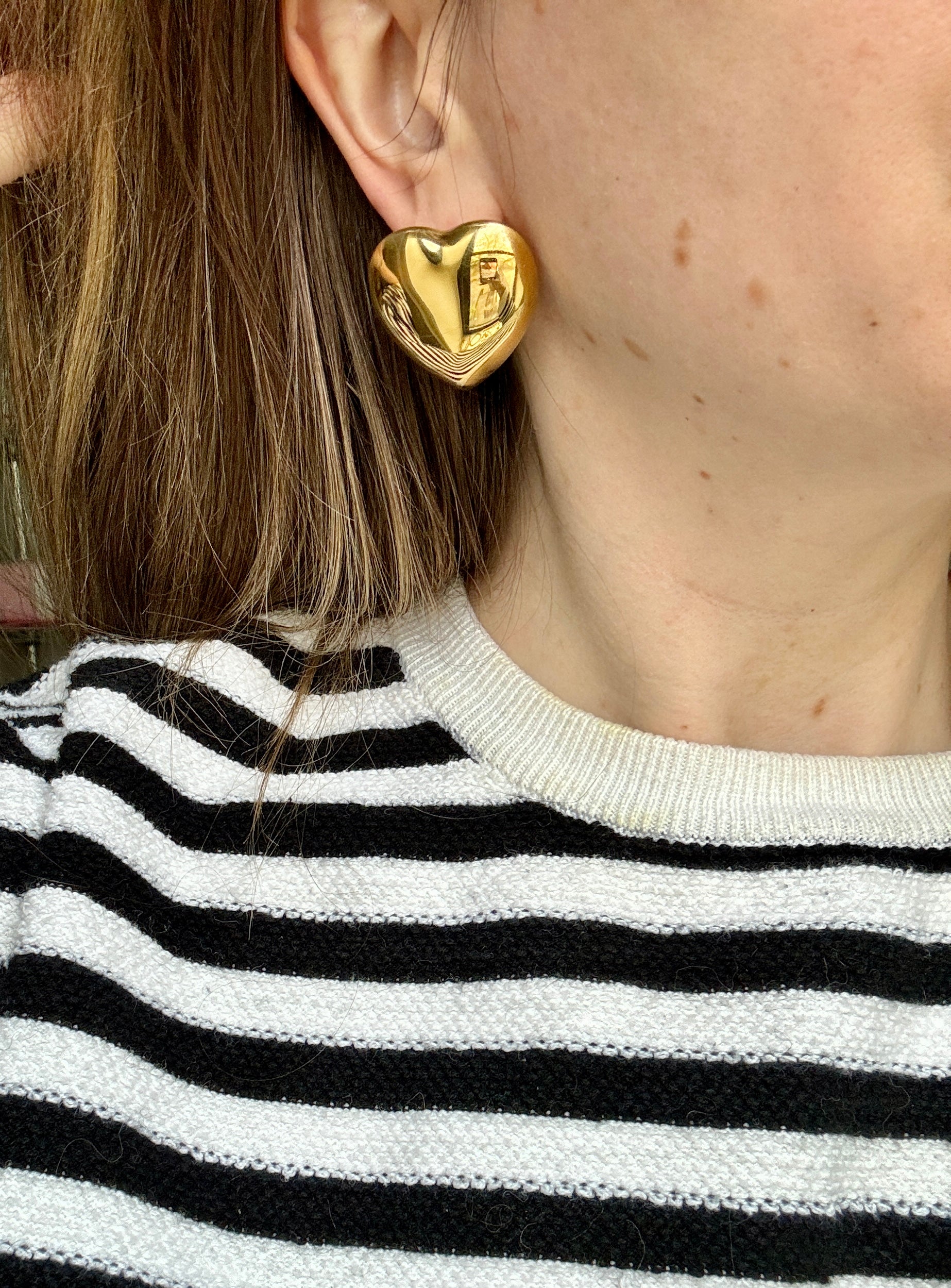 Gold Puffed Heart Earrings