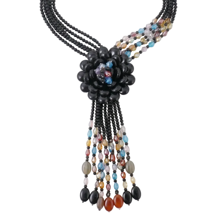 Joan Rivers Black Beaded Flower Necklace